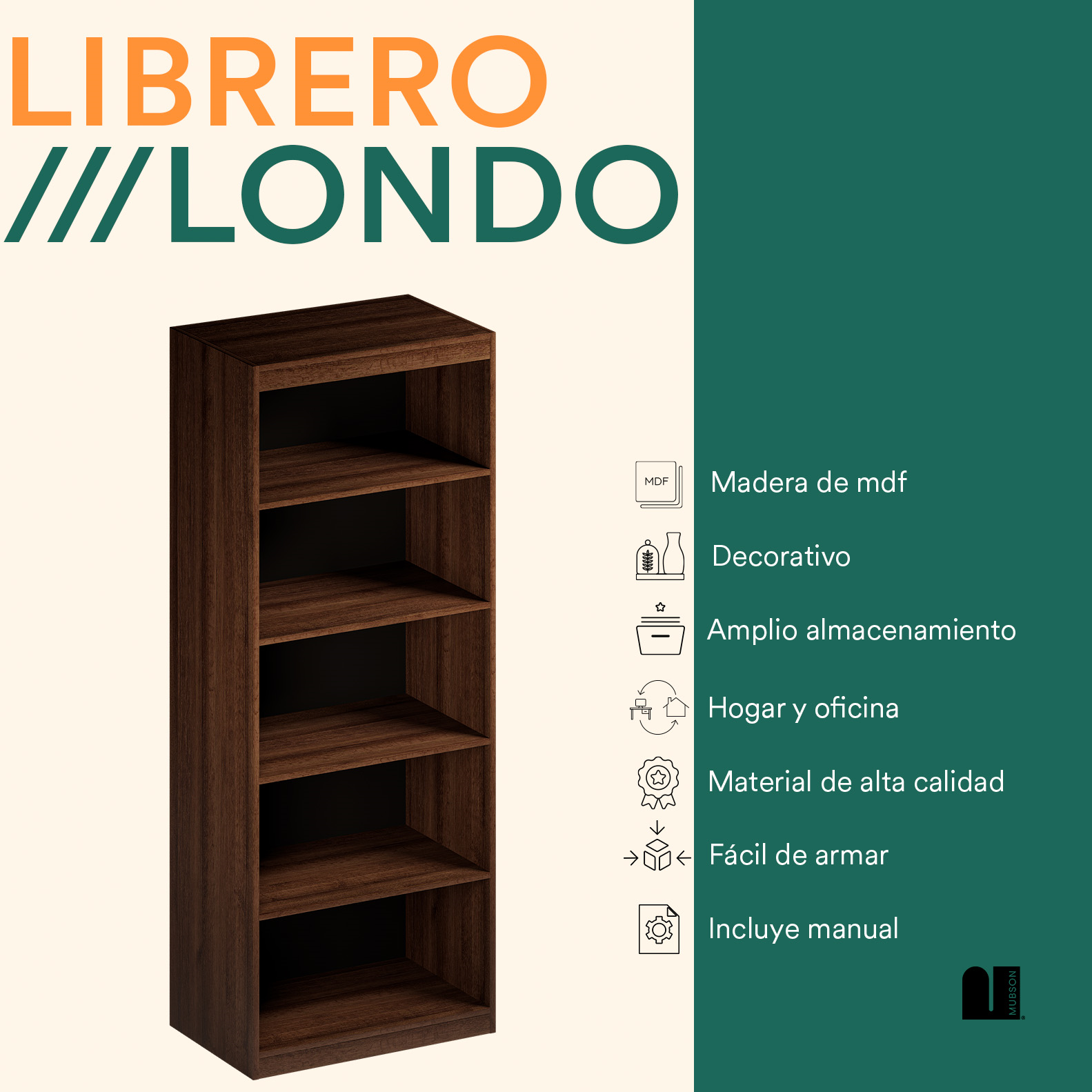 Mubson Librero Minimalista. Estante con 5 Repisas Londo