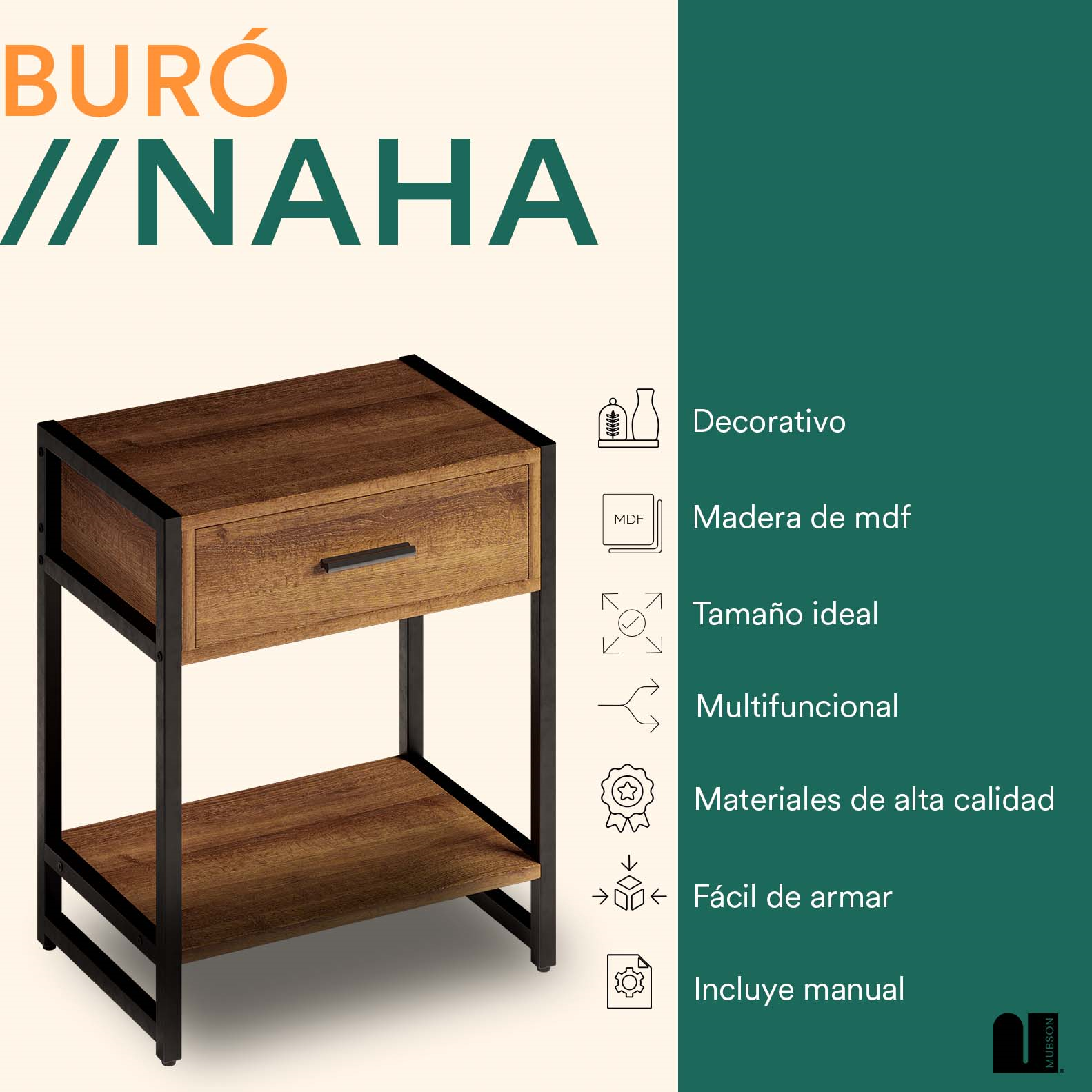Mubson Buró para Sala o Recámara con cajón Naha