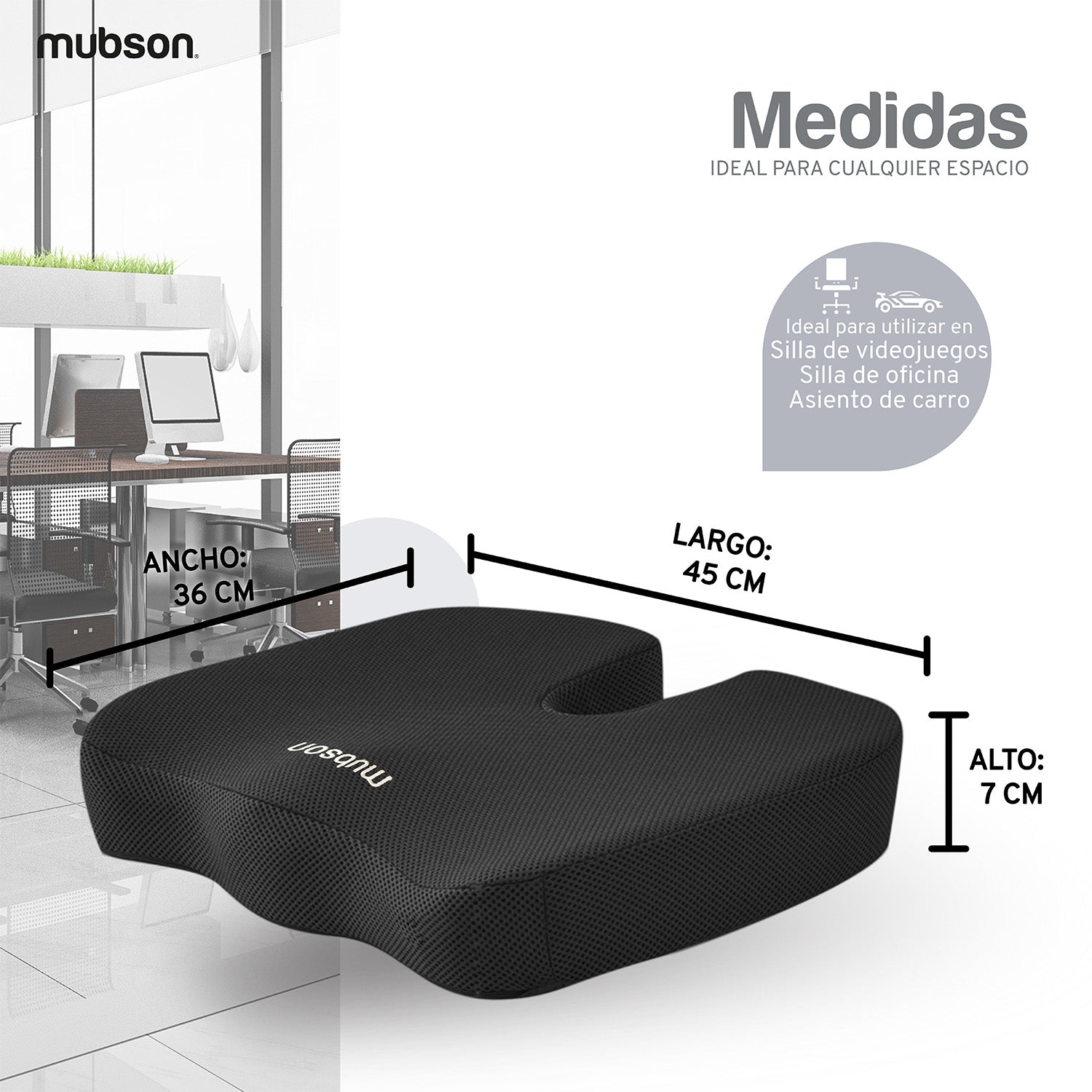 Mubson Cojin para Coxis y Ciatica de Gel para Silla de Oficina o Gamer. Reduce Dolores de Espalda. Cojin Ortopedico
