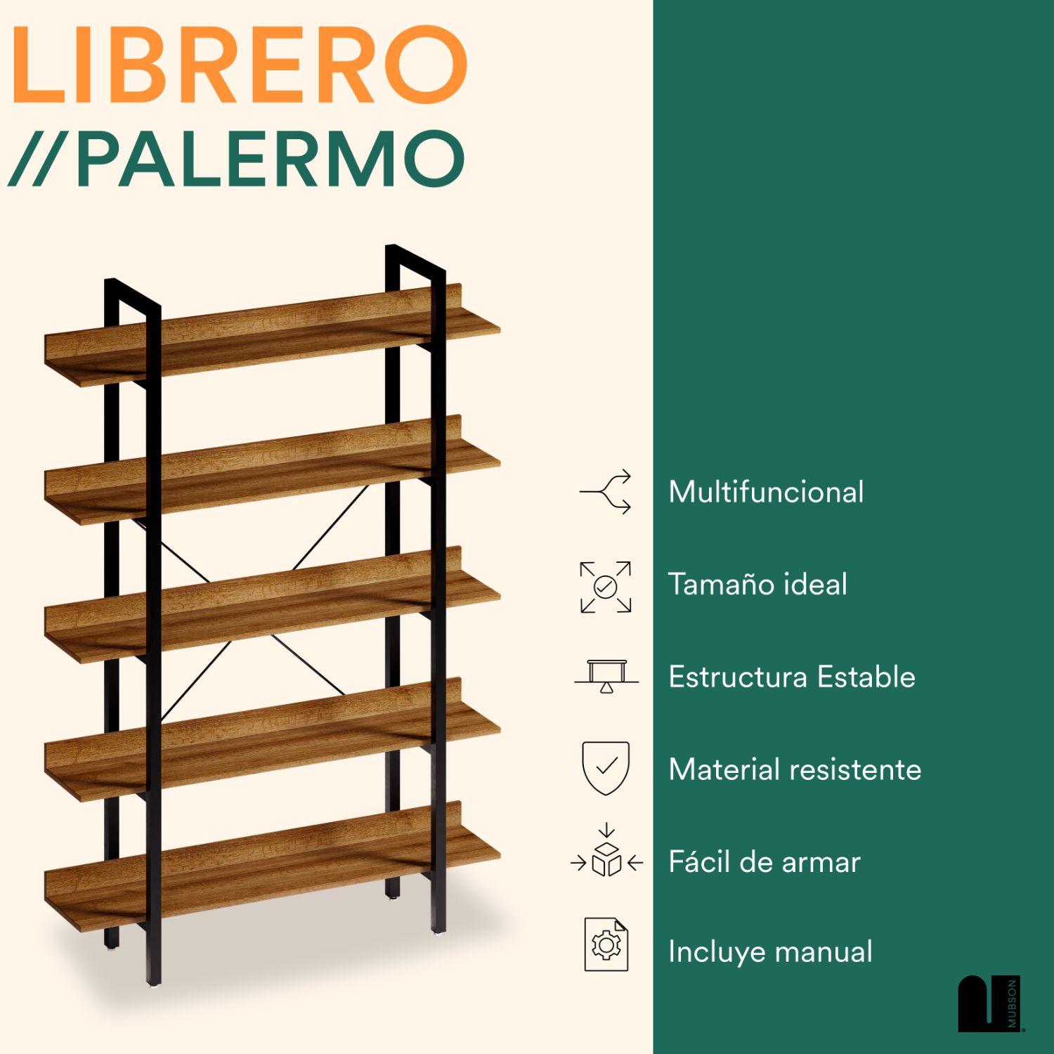 Mubson Librero con 5 Repisas Minimalista. Estante Palermo