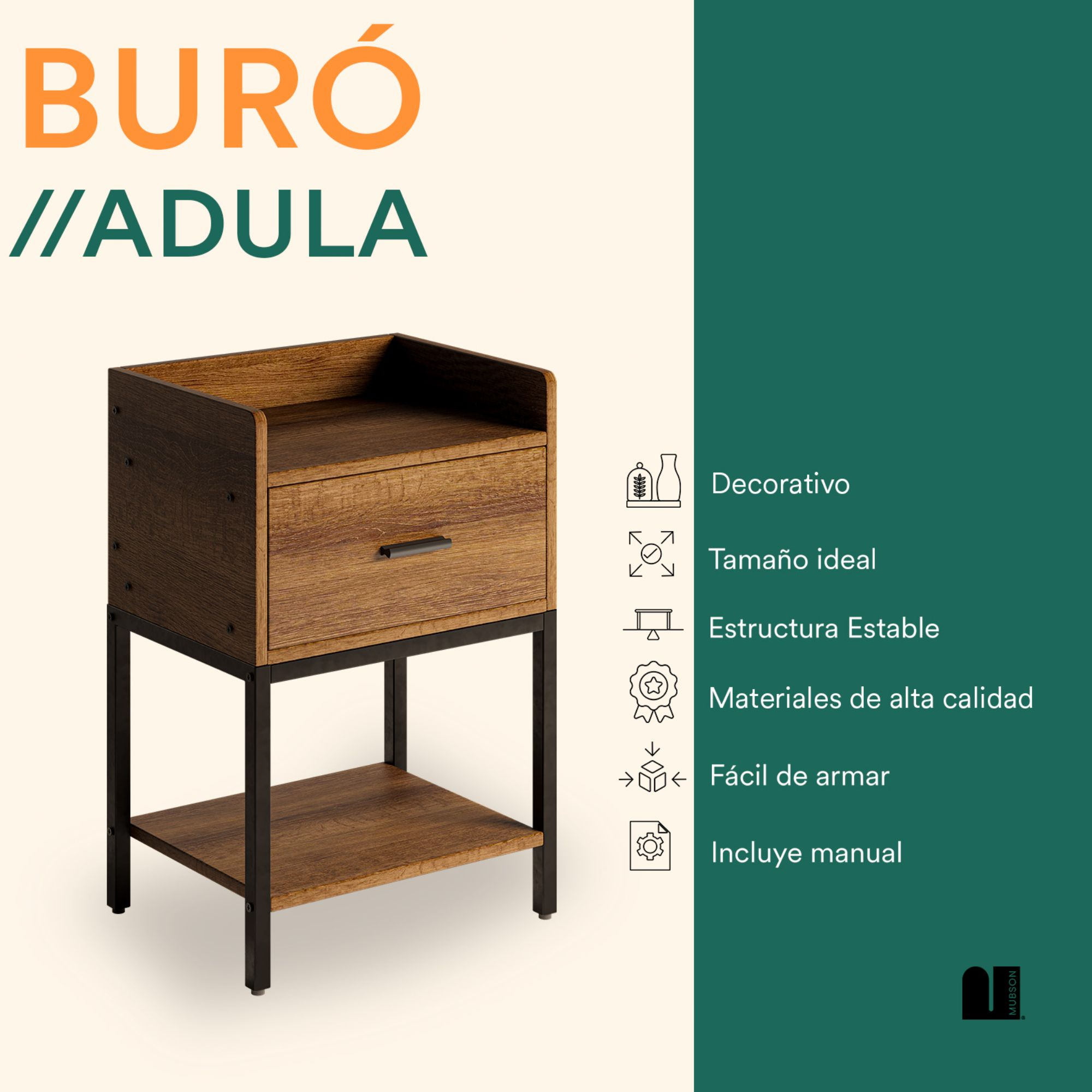 Mubson Buro para Recamara o Sala. Mesa de Noche Adula