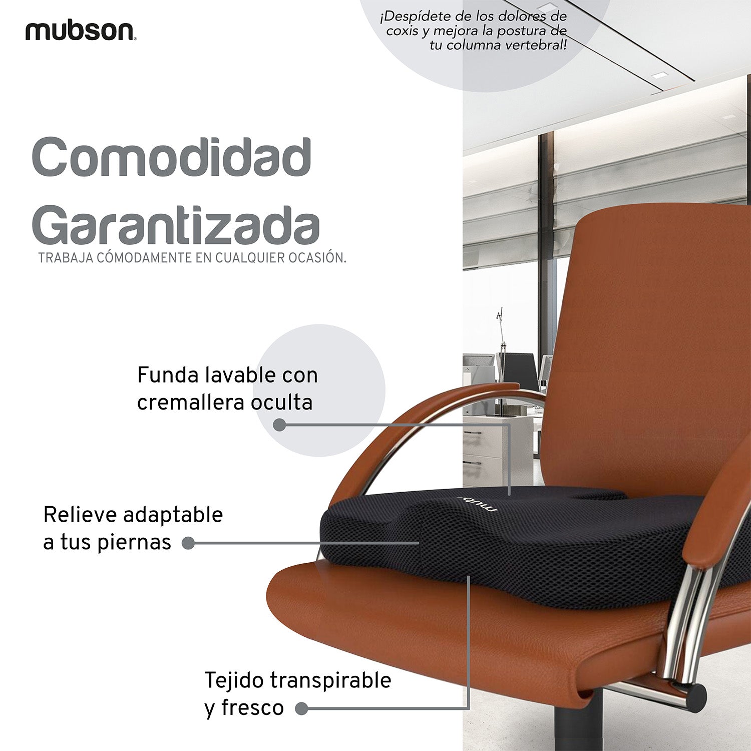 Mubson Cojin para Coxis y Ciatica de Gel para Silla de Oficina o Gamer. Reduce Dolores de Espalda. Cojin Ortopedico