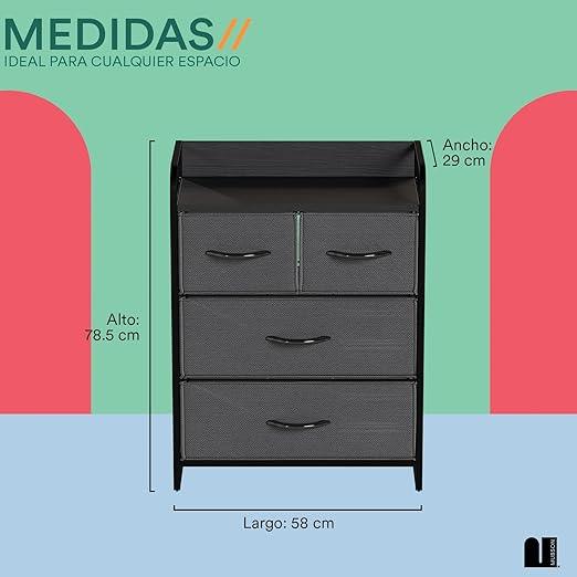 Cajonera. Comoda con 4 Cajones de Tela. Chifonier Nara