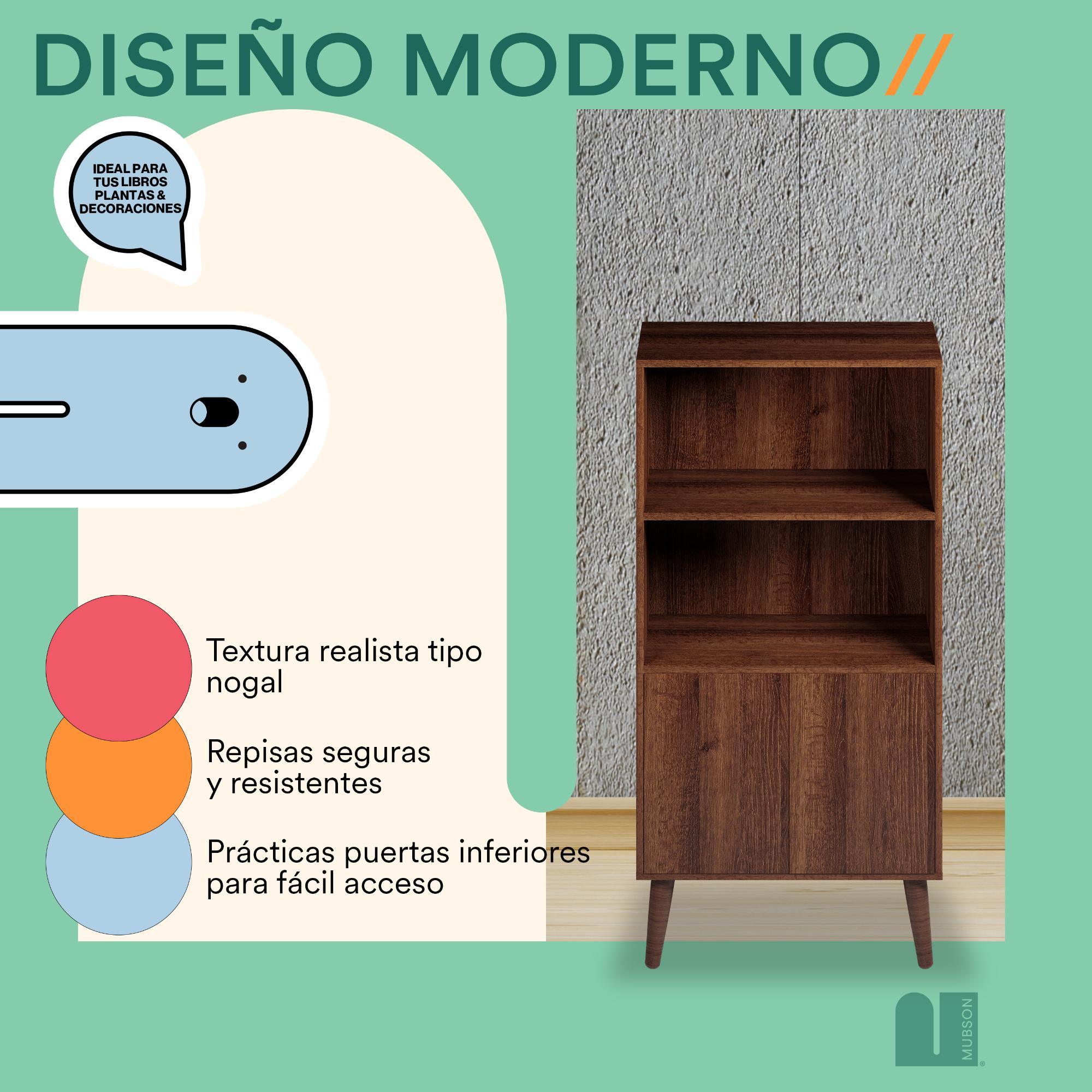 Librero Pequeño Minimalista. Librero con Puertas de 3 Repisas Lugo