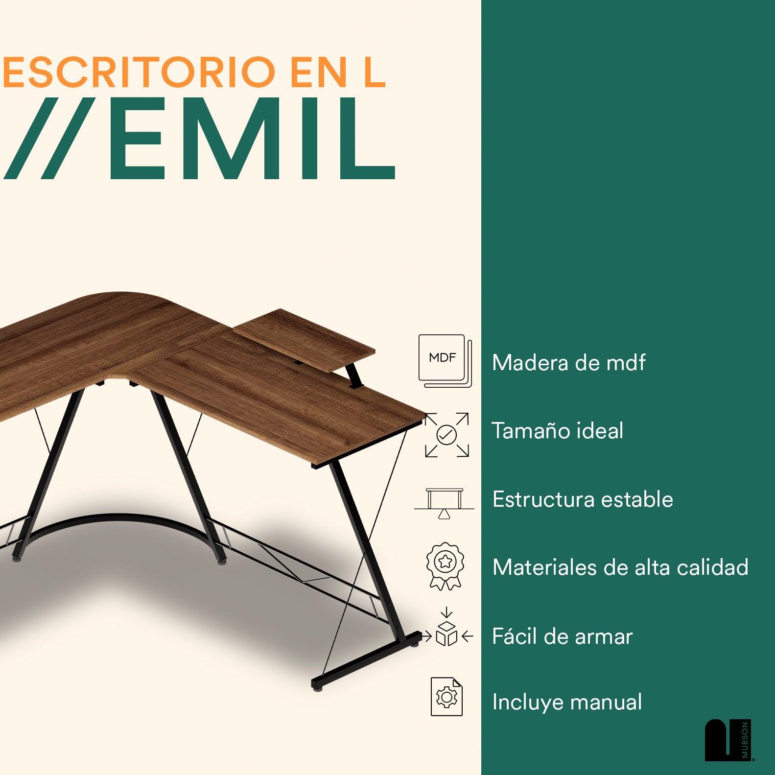 Escritorio para Computadora con Base para Monitor. Escritorio en L Emil