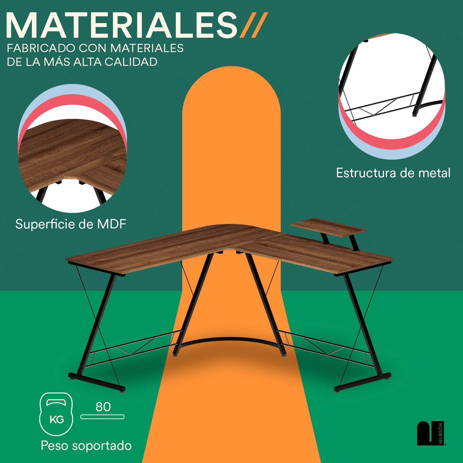 Escritorio para Computadora con Base para Monitor. Escritorio en L Emil