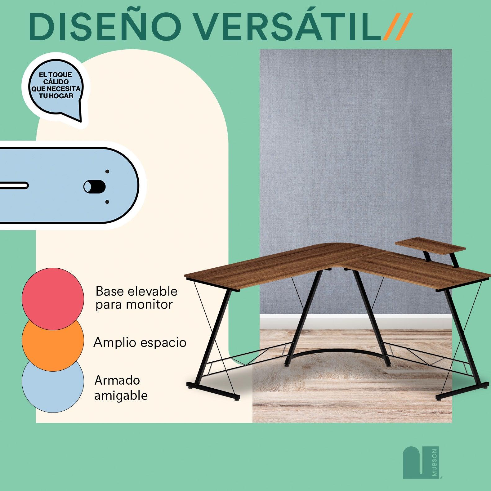 Escritorio para Computadora con Base para Monitor. Escritorio en L Emil