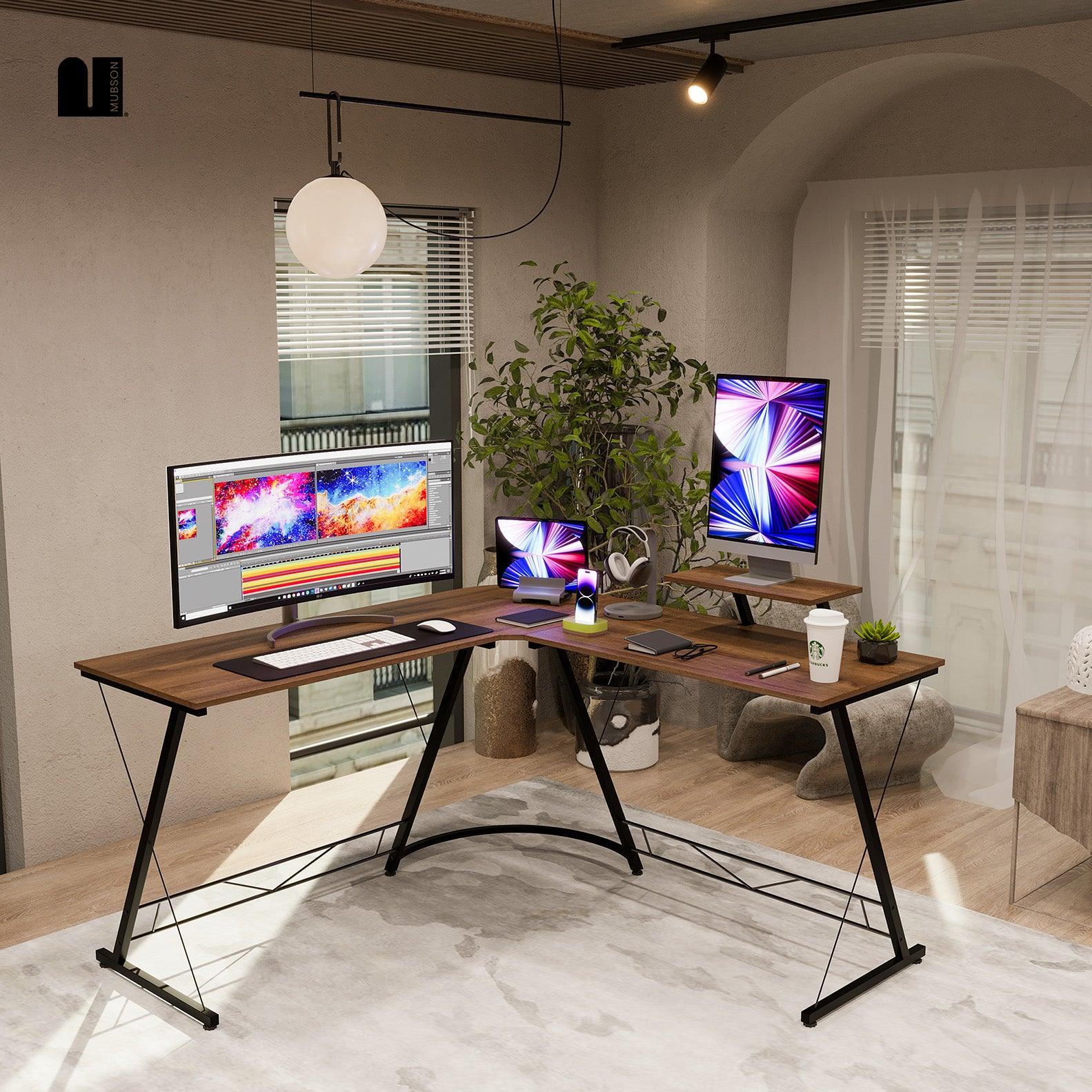 Escritorio para Computadora con Base para Monitor. Escritorio en L Emil