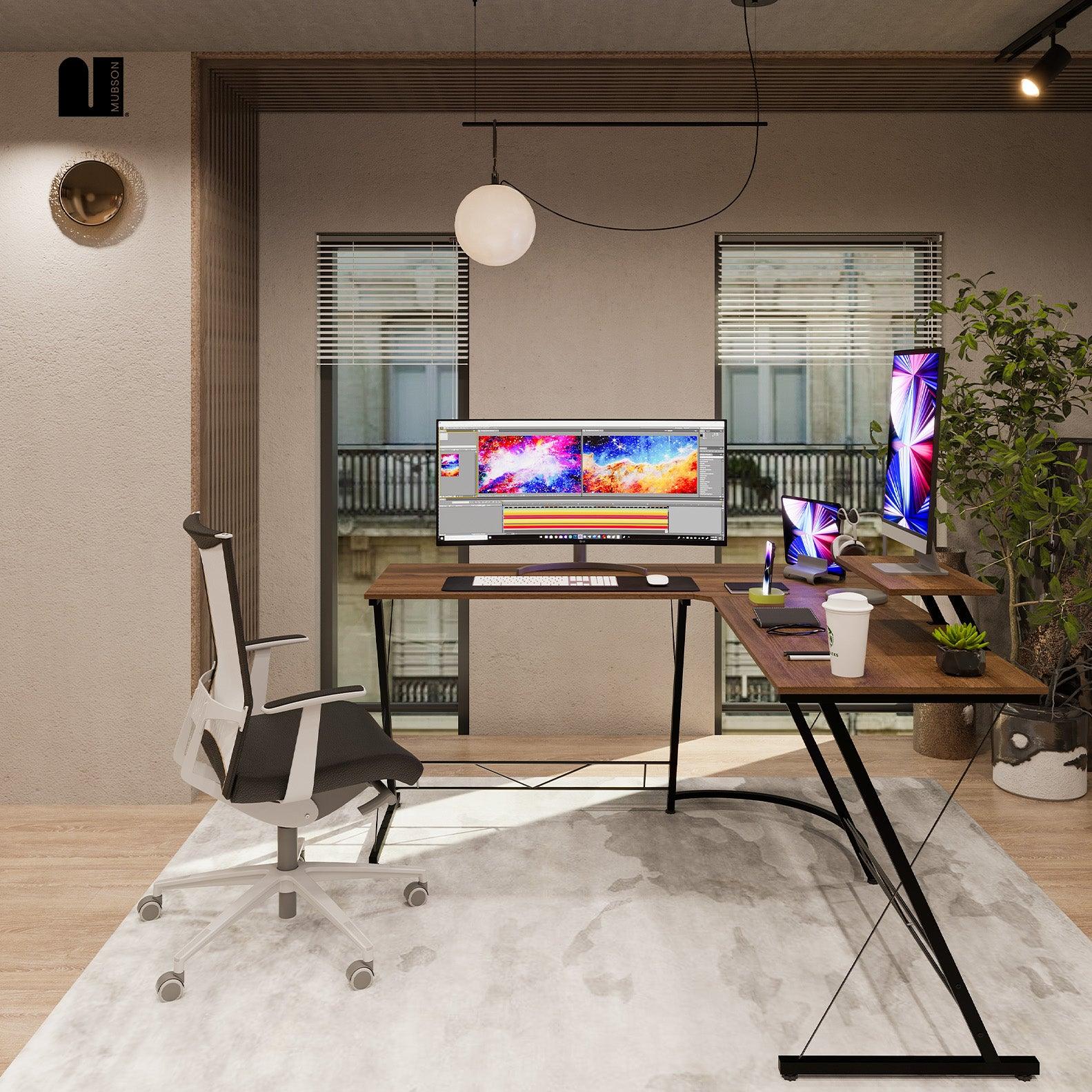 Escritorio para Computadora con Base para Monitor. Escritorio en L Emil