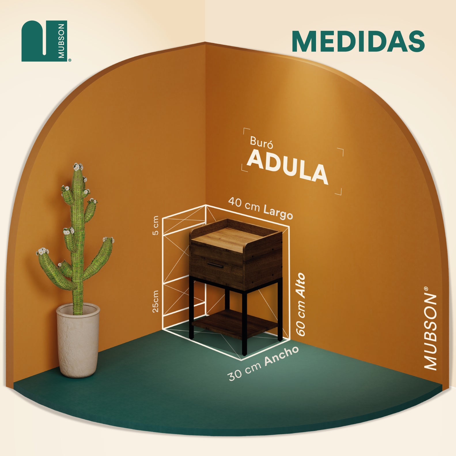 Mubson Buro para Recamara o Sala. Mesa de Noche Adula