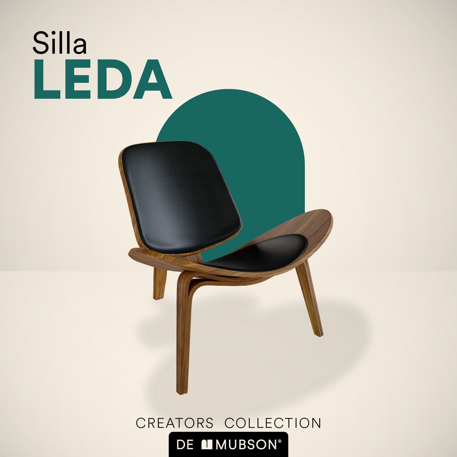 Silla de Piel Genuina Estilo Escandinavo con Base de Madera Curva Leda