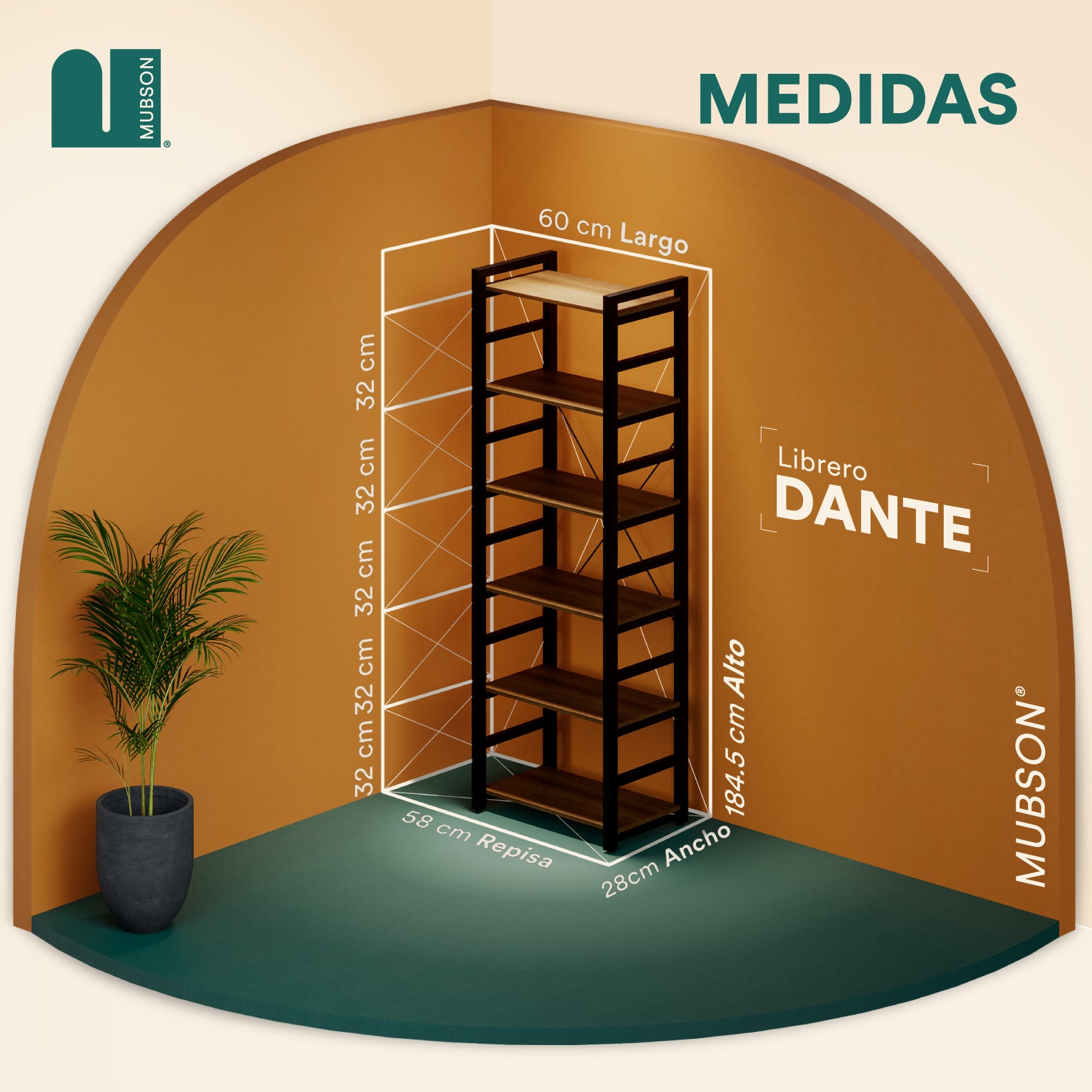 Librero Organizador con 6 Repisas. Estante Dante