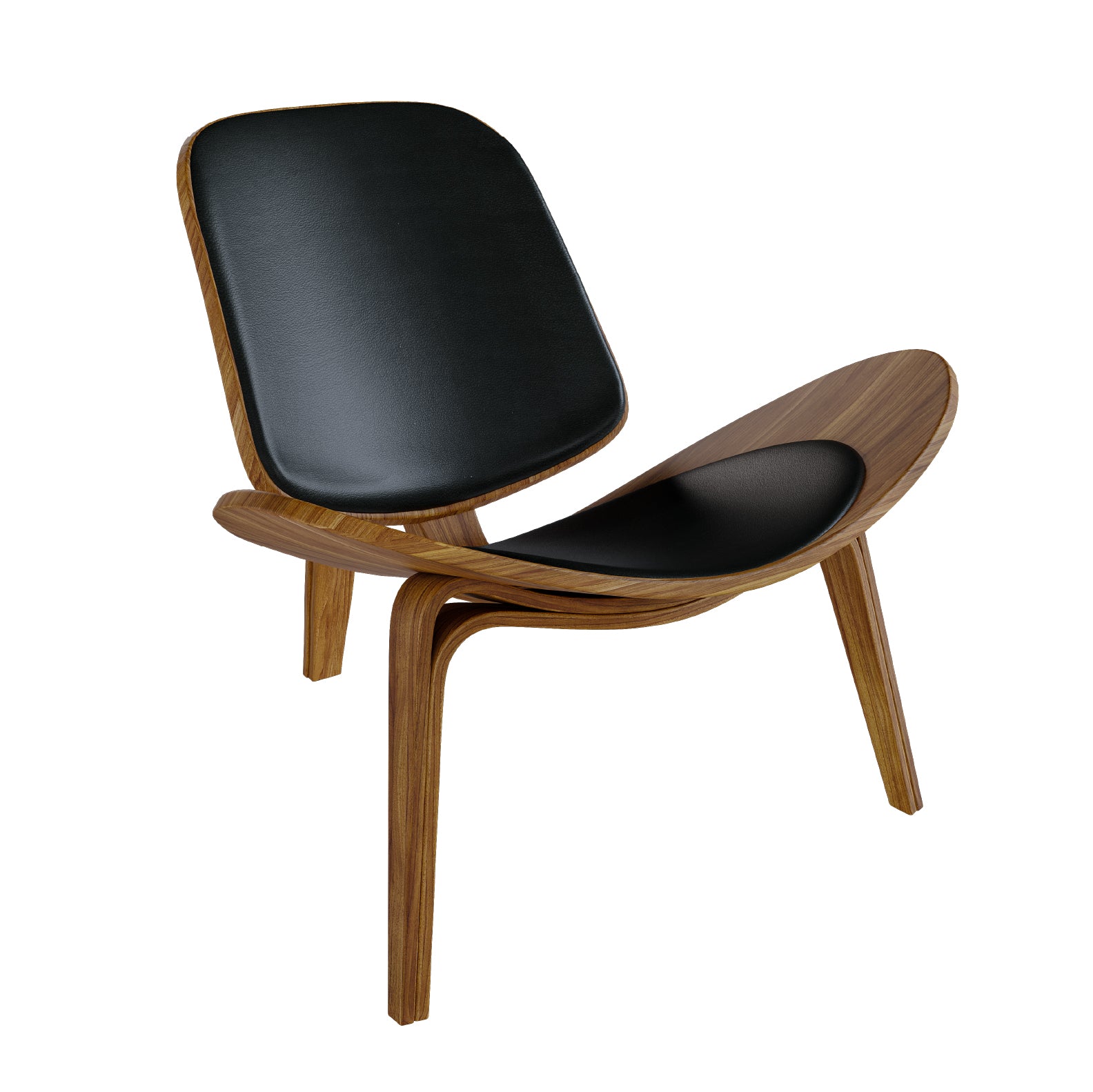 Silla de Piel Genuina Estilo Escandinavo con Base de Madera Curva Leda