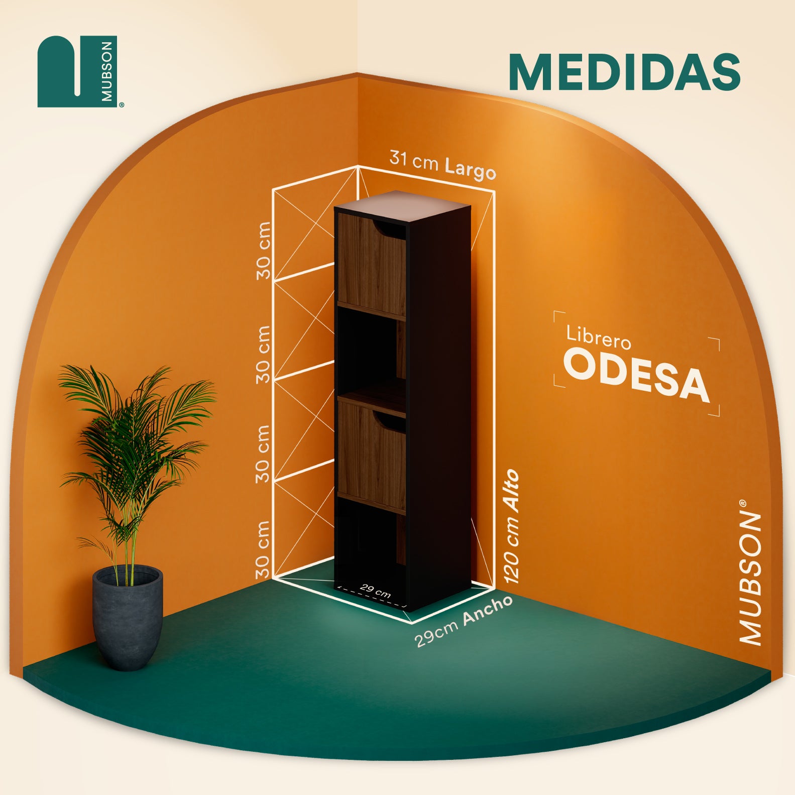 Librero Pequeño Minimalista. Librero con Puertas de 4 Repisas Odesa