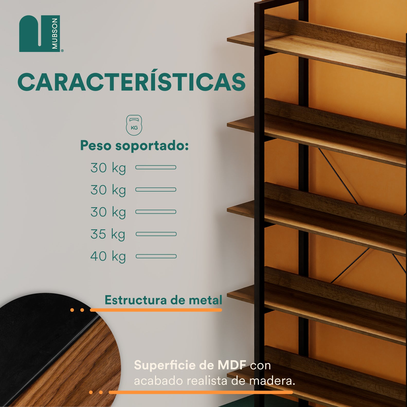 Librero Organizador con 5 Repisas. Estante Palermo