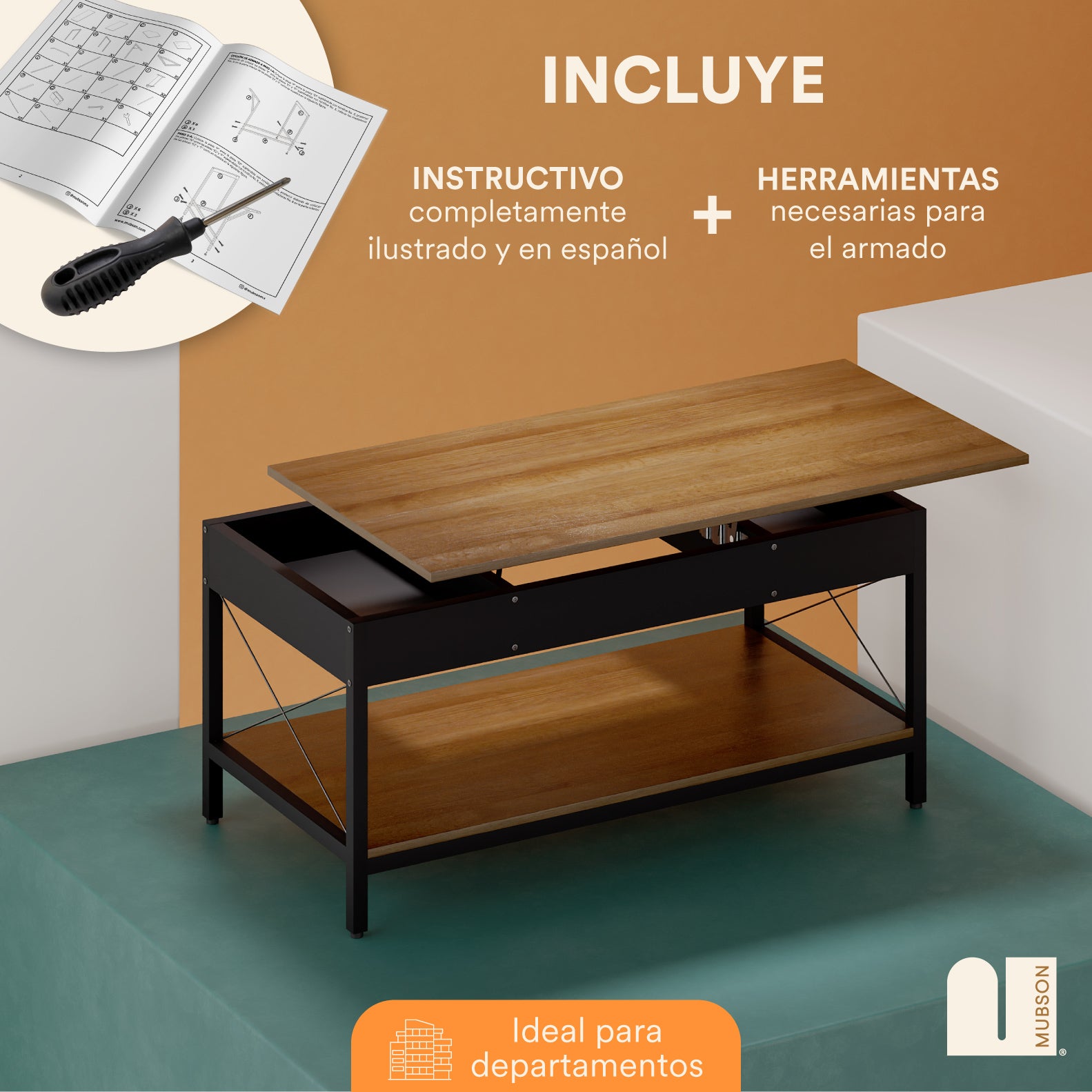 Mesa de Centro con Compartimento. Mesa de Centro para Sala con Doble Repisa Piare