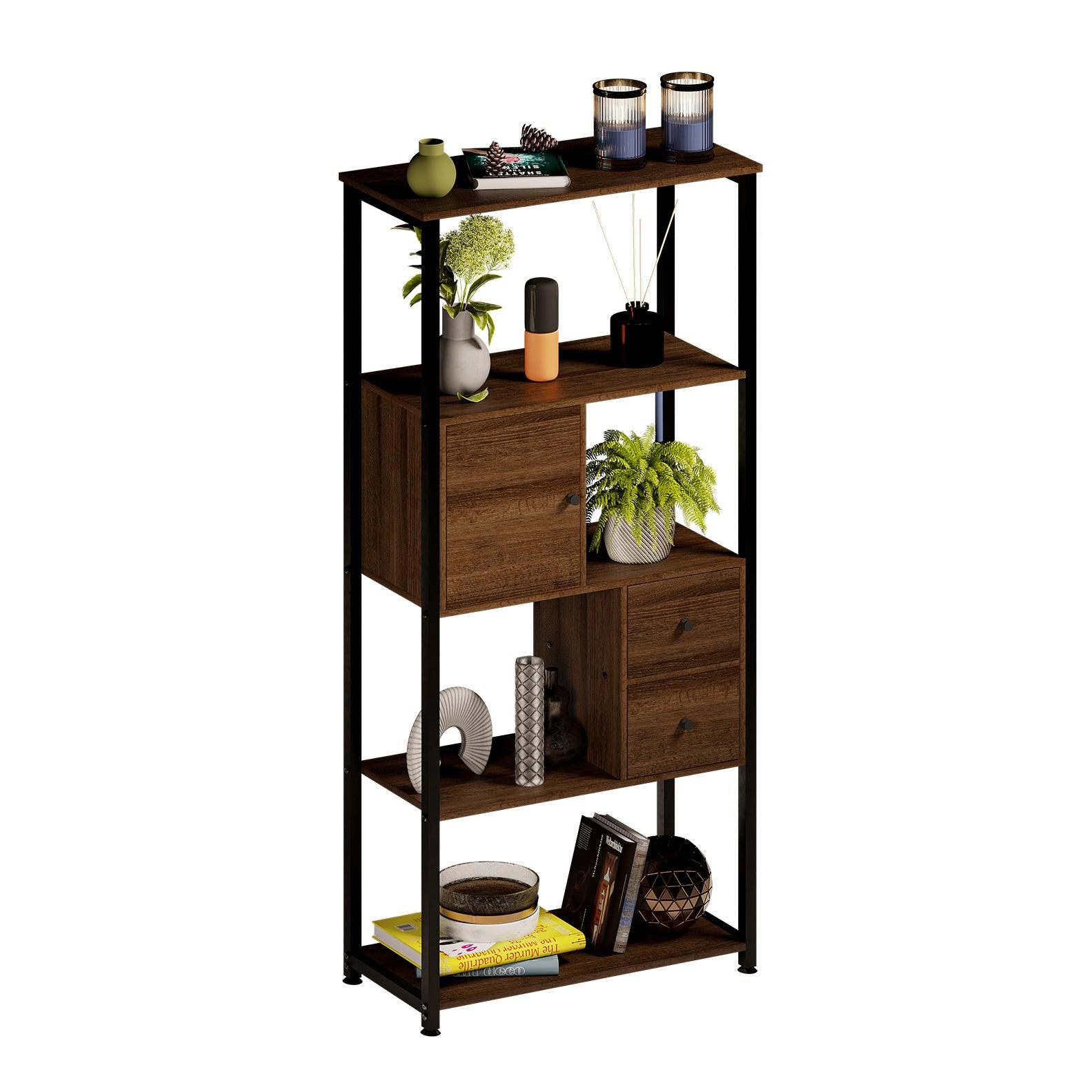 Librero Organizador con Puerta y Cajones 4 Repisas. Estante Greto