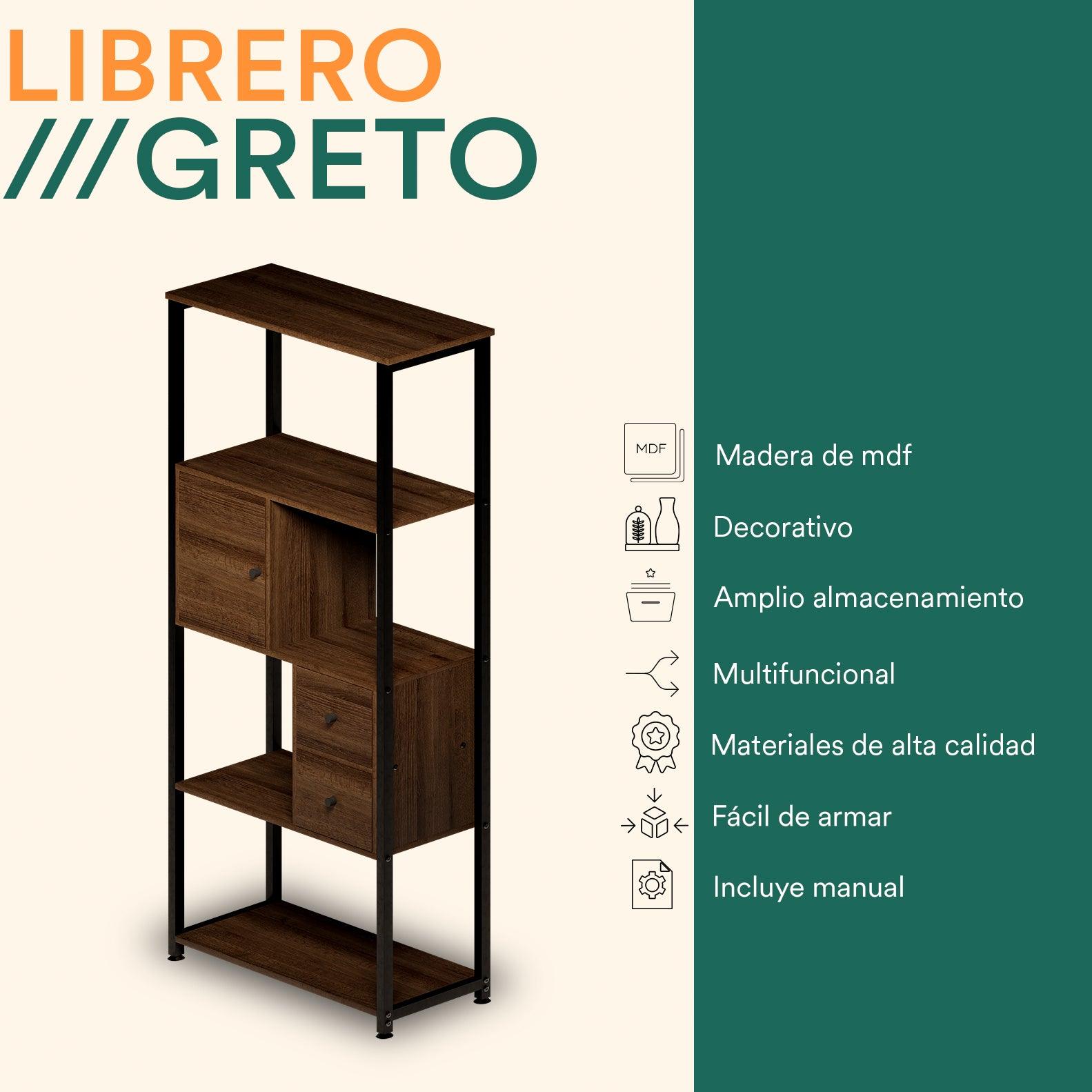 Librero Organizador con Puerta y Cajones 4 Repisas. Estante Greto