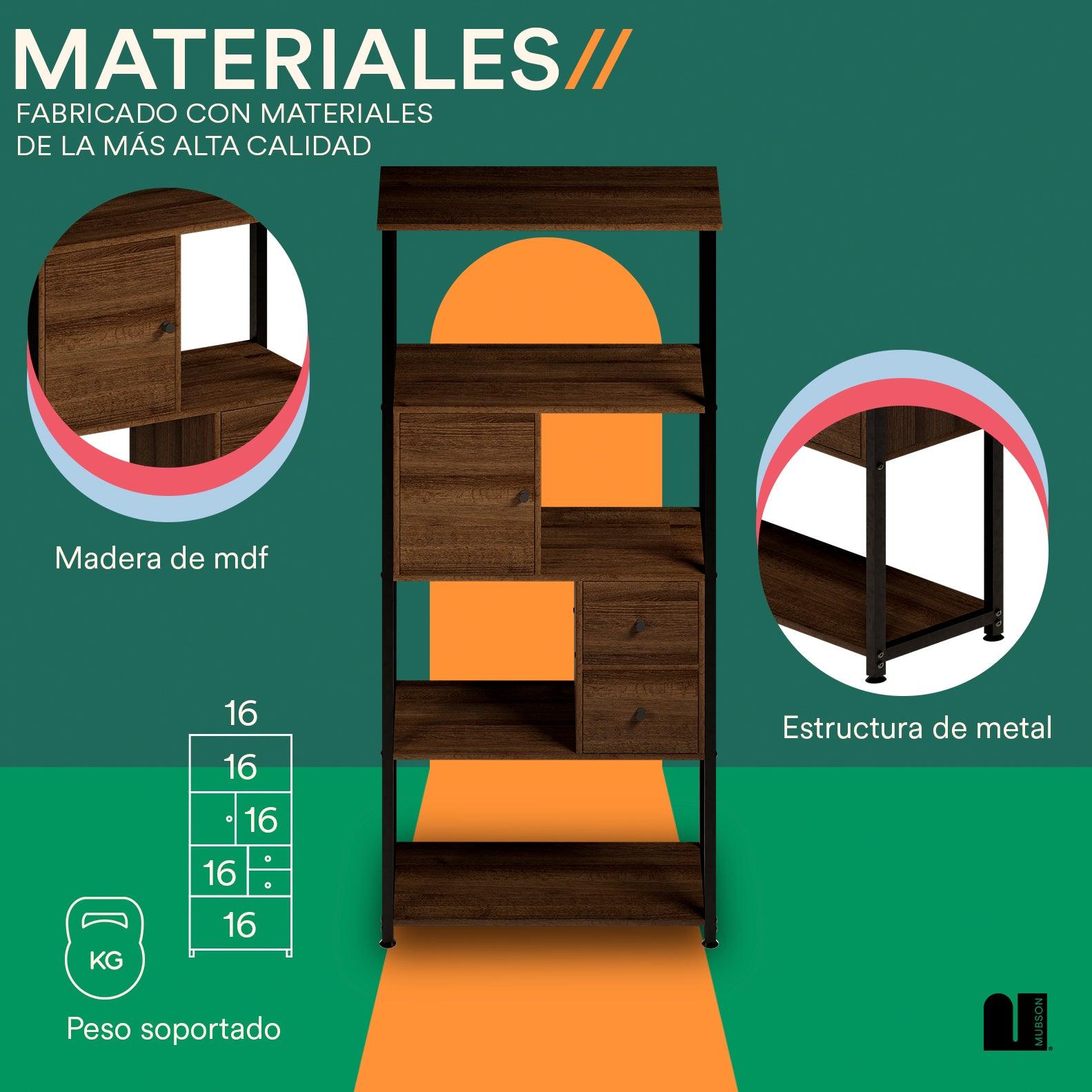 Librero Organizador con Puerta y Cajones 4 Repisas. Estante Greto