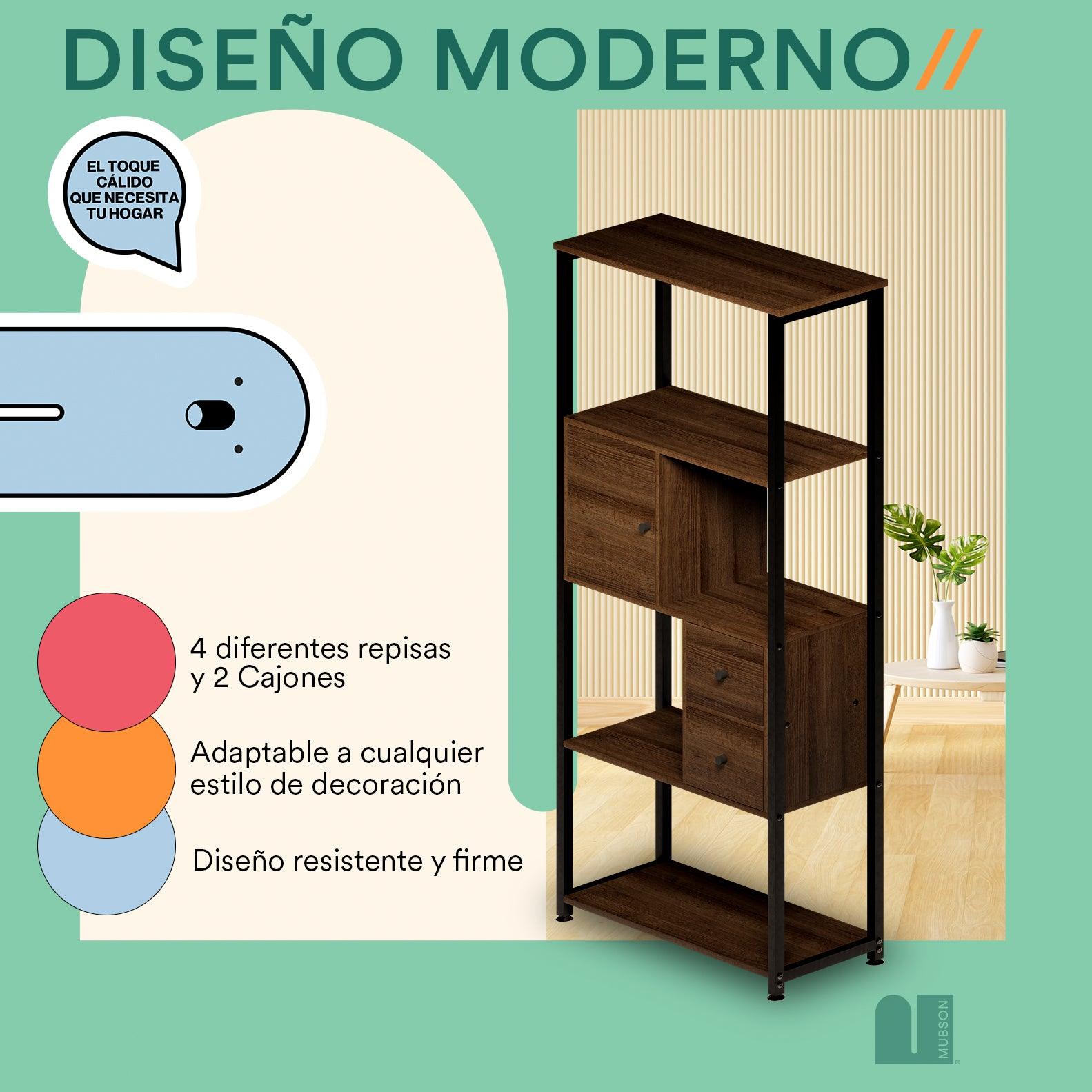 Librero Organizador con Puerta y Cajones 4 Repisas. Estante Greto