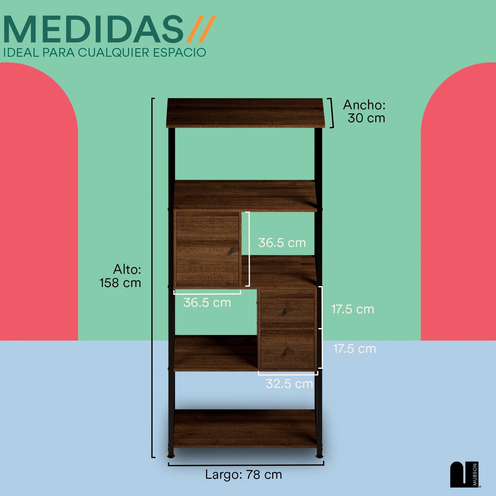 Librero Organizador con Puerta y Cajones 4 Repisas. Estante Greto