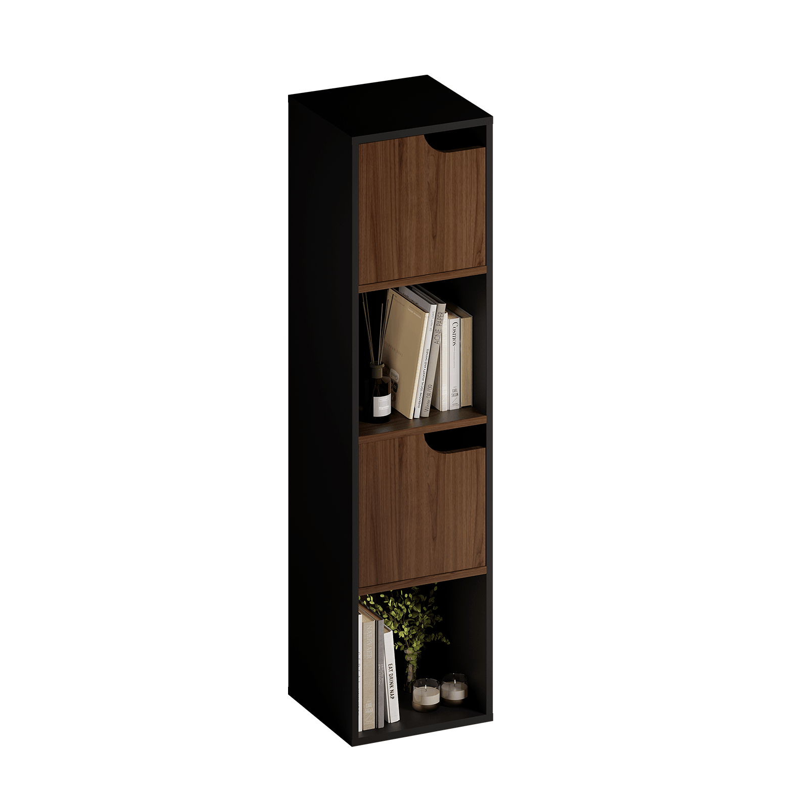 Librero Pequeño Minimalista. Librero con Puertas de 4 Repisas Odesa