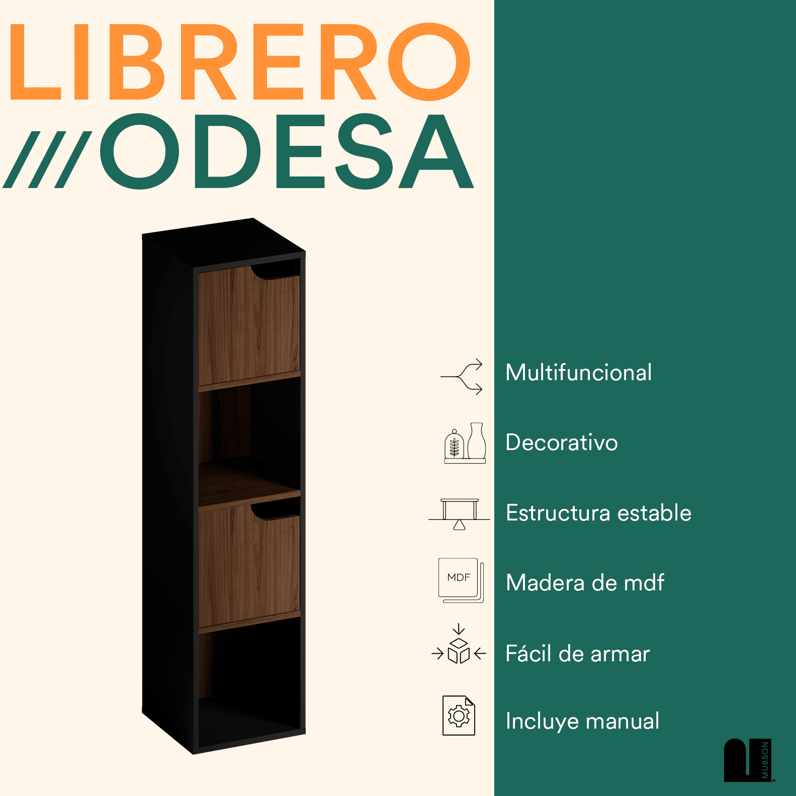 Librero Pequeño Minimalista. Librero con Puertas de 4 Repisas Odesa