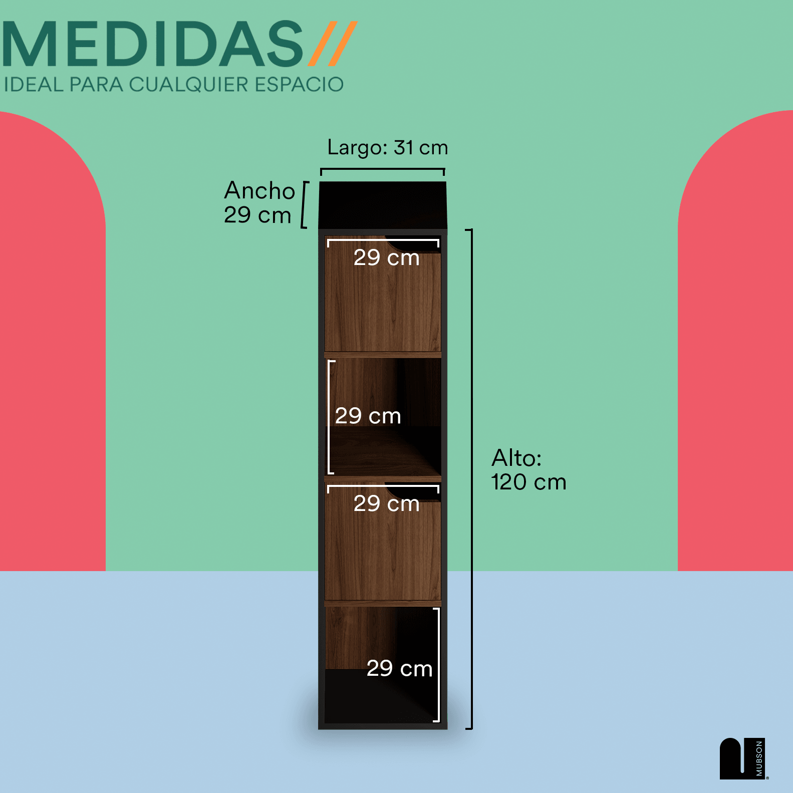 Librero Pequeño Minimalista. Librero con Puertas de 4 Repisas Odesa