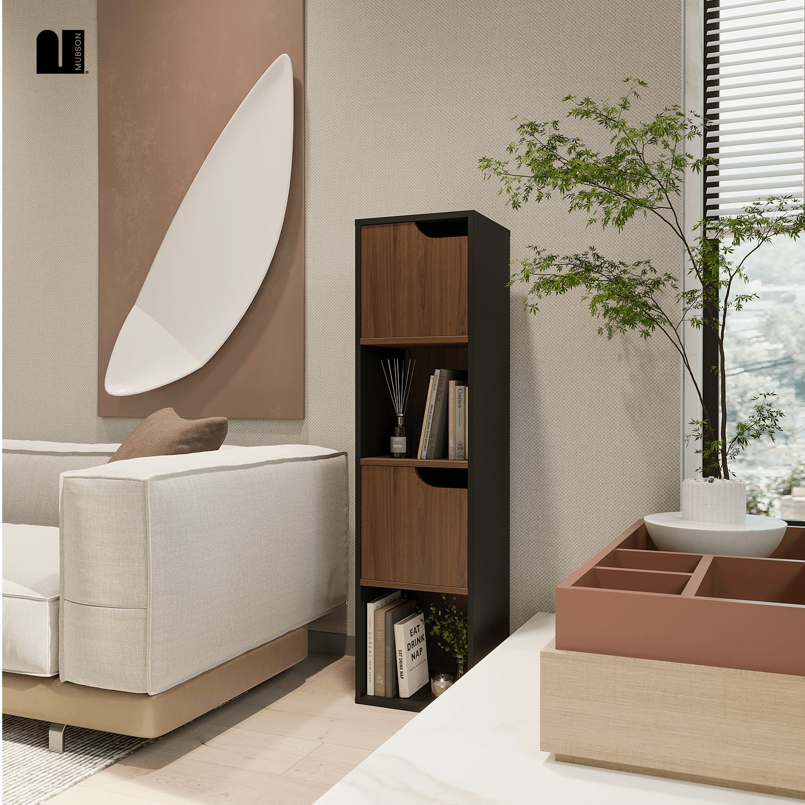 Librero Pequeño Minimalista. Librero con Puertas de 4 Repisas Odesa