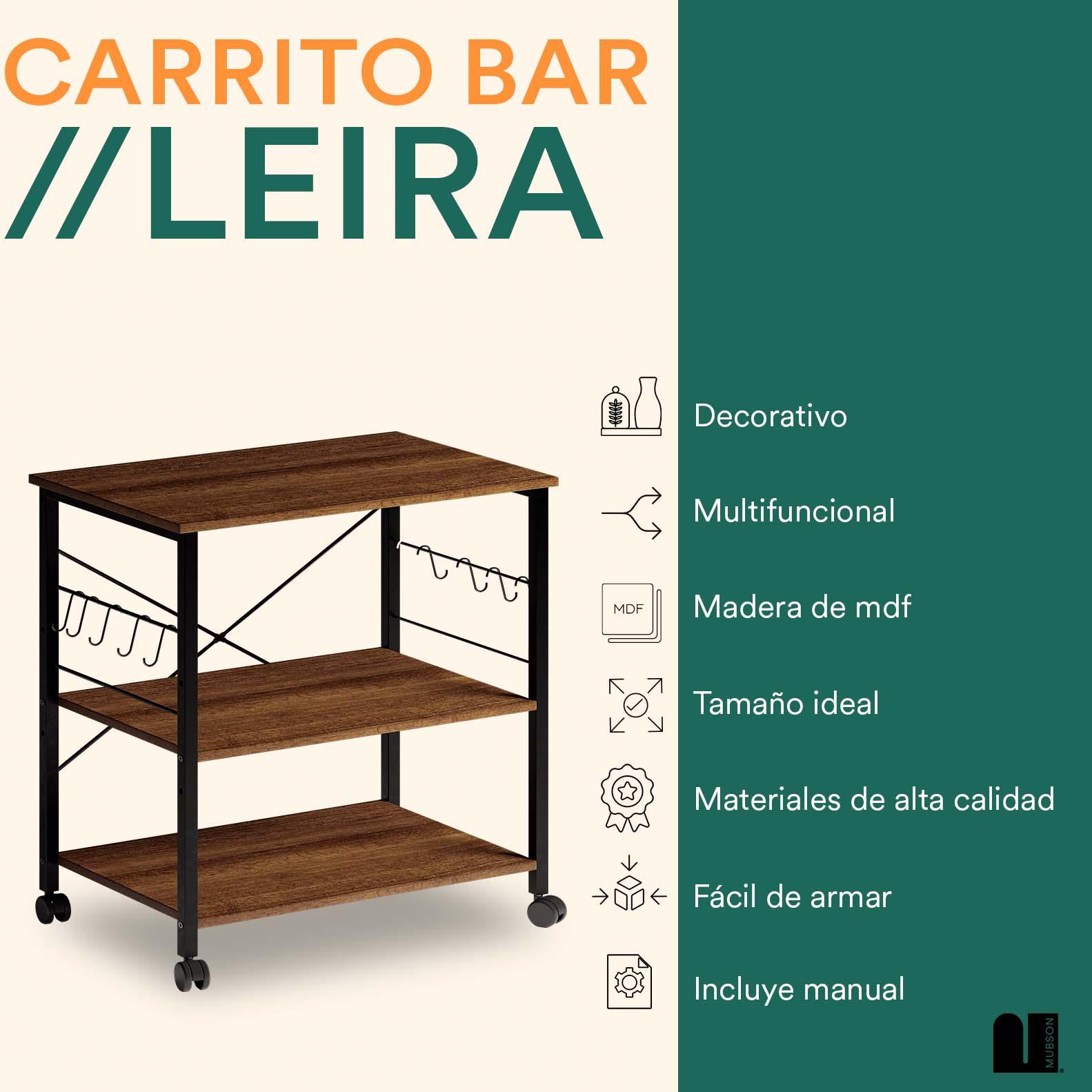 Carrito de Bar. Carrito Organizador con Ruedas para Bar o Cocina Leira