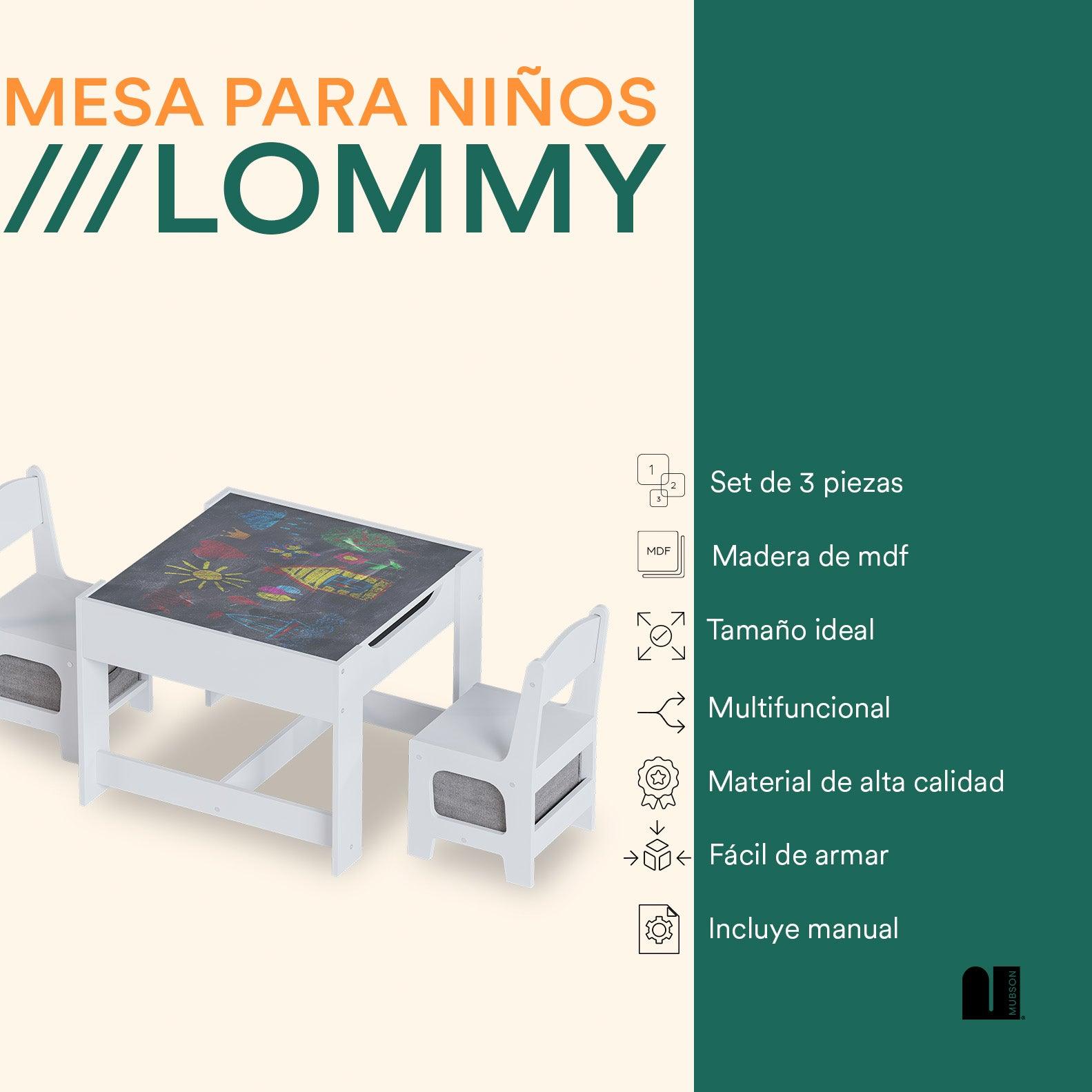 Mesa para Niños. Mesa Infantil con 2 Sillas Lommy