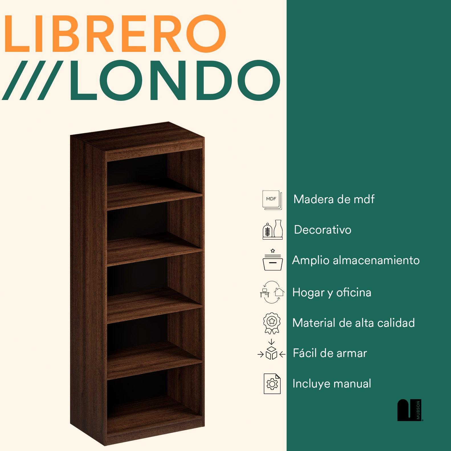 Librero de Madera con 5 Repisas. Estante Londo