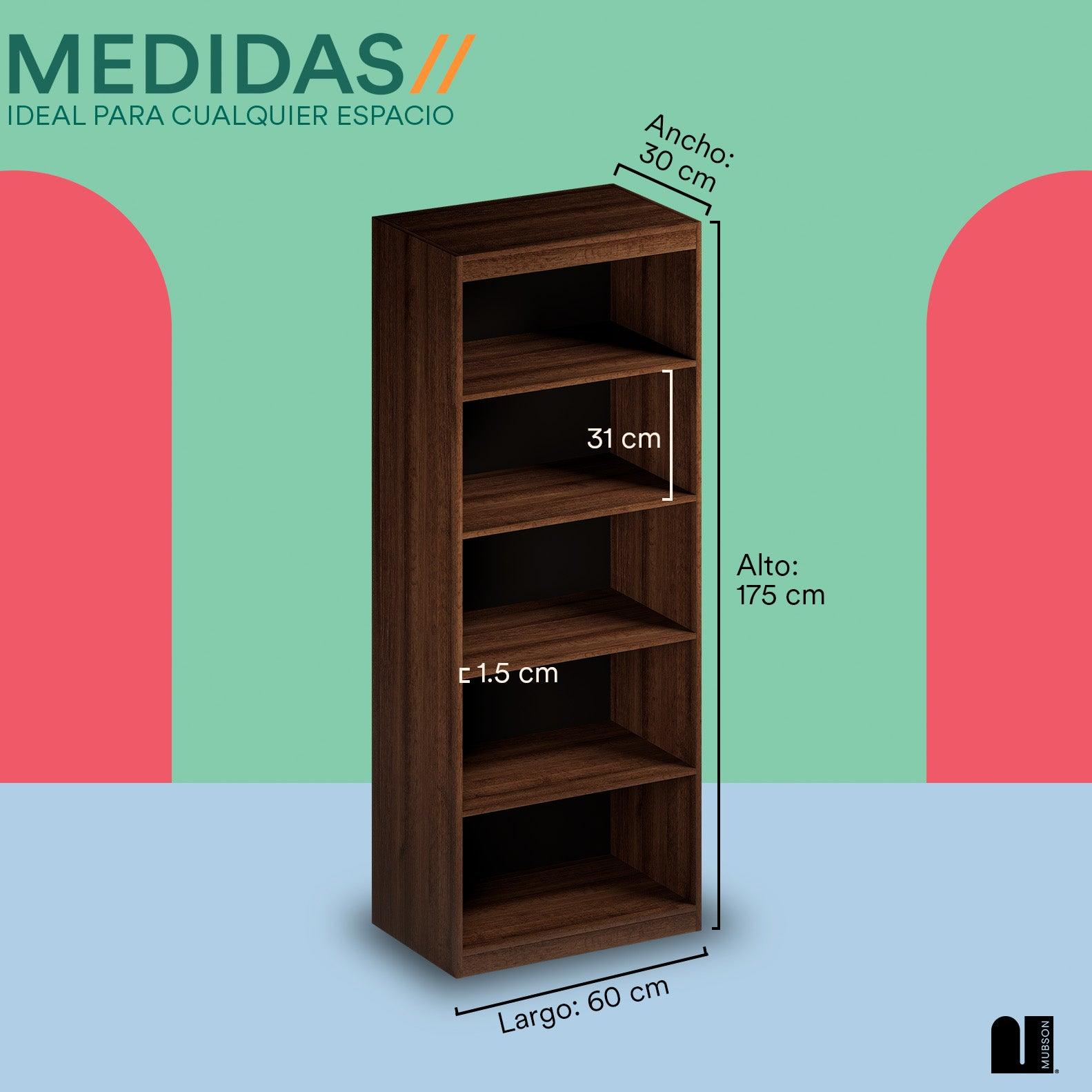 Librero de Madera con 5 Repisas. Estante Londo