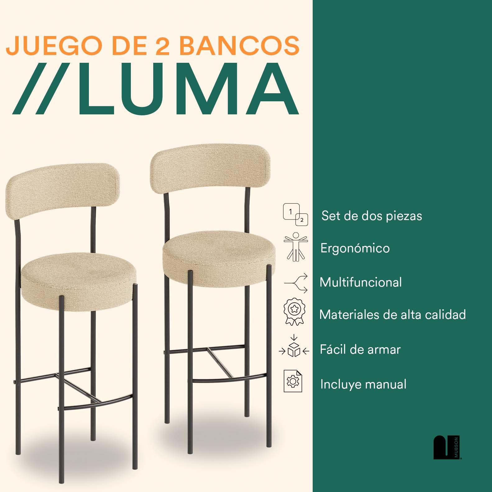 Bancos para Barra de Cocina. Set de 2 Bancos para Cocina Luma