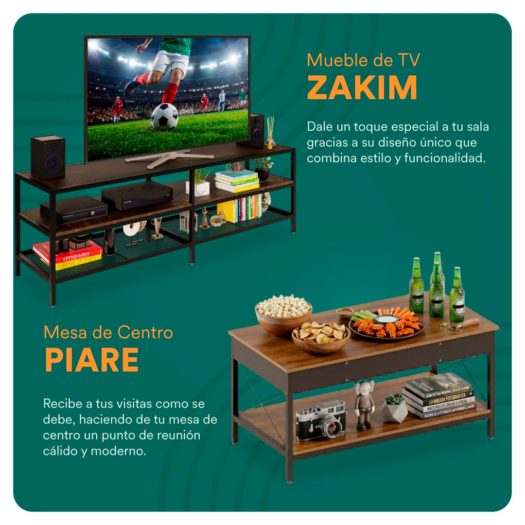 Centro de Entretenimiento - Mesa para TV Zakim + Mesa de Centro Piare