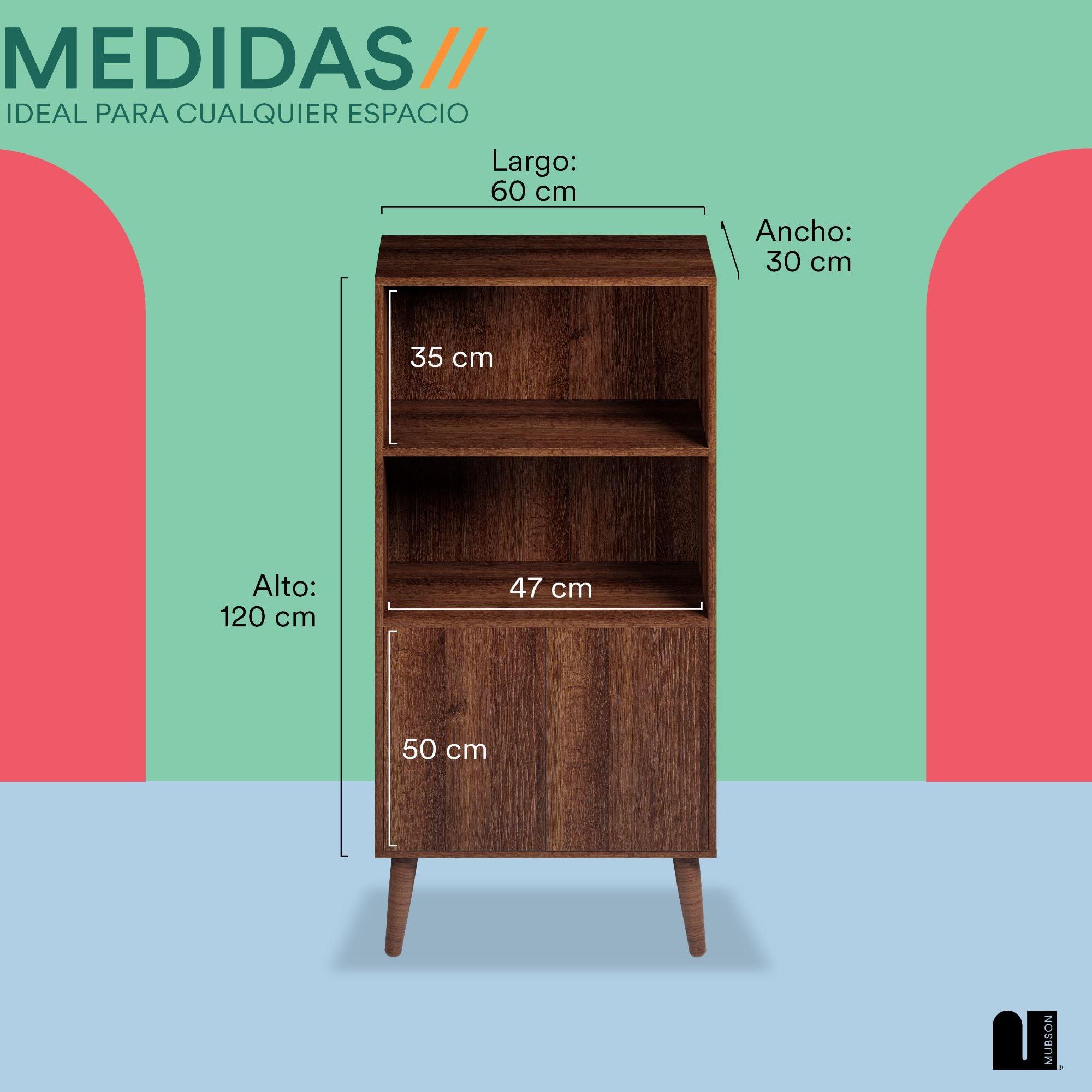 Librero Pequeño Minimalista. Librero con Puertas de 3 Repisas Lugo