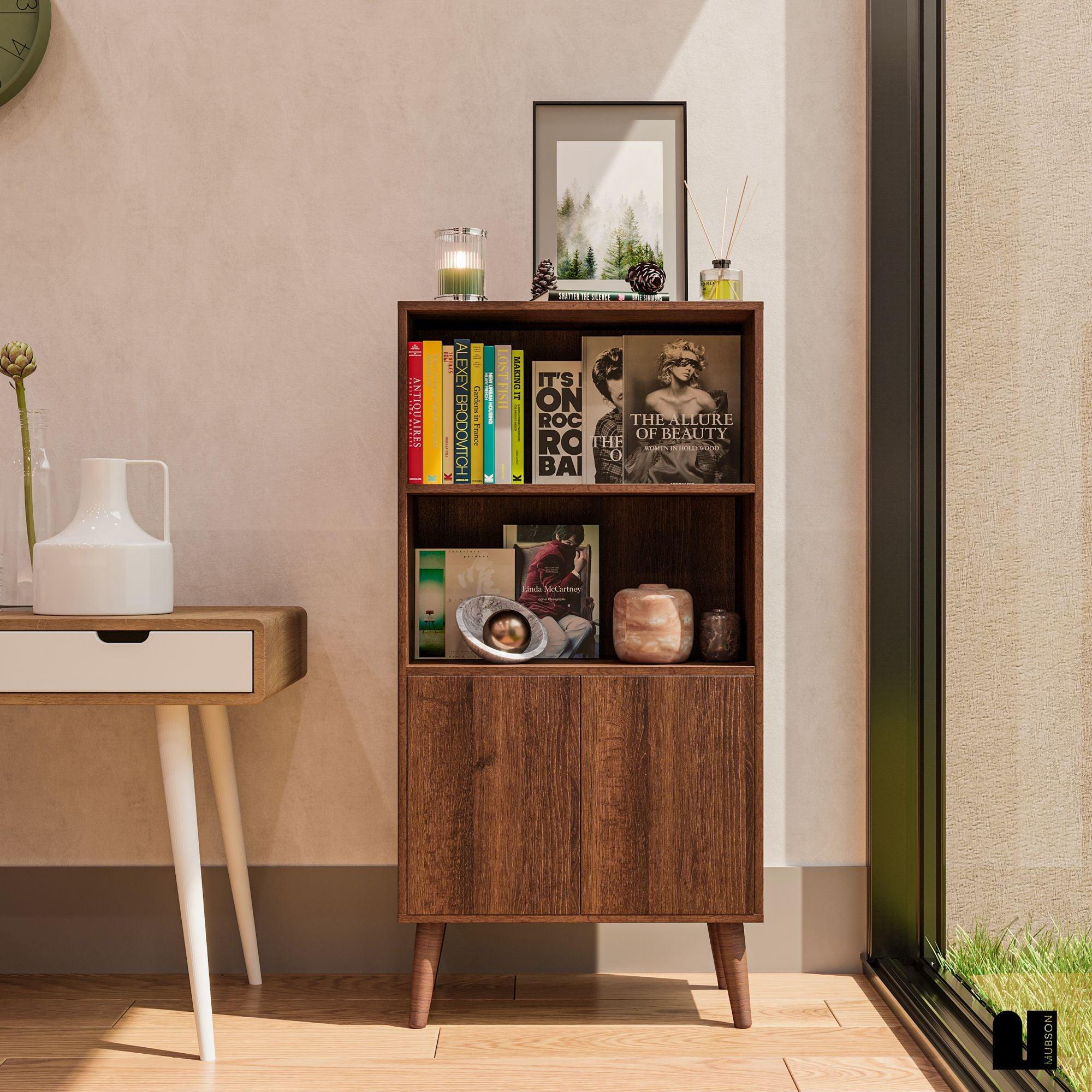 Librero Pequeño Minimalista. Librero con Puertas de 3 Repisas Lugo