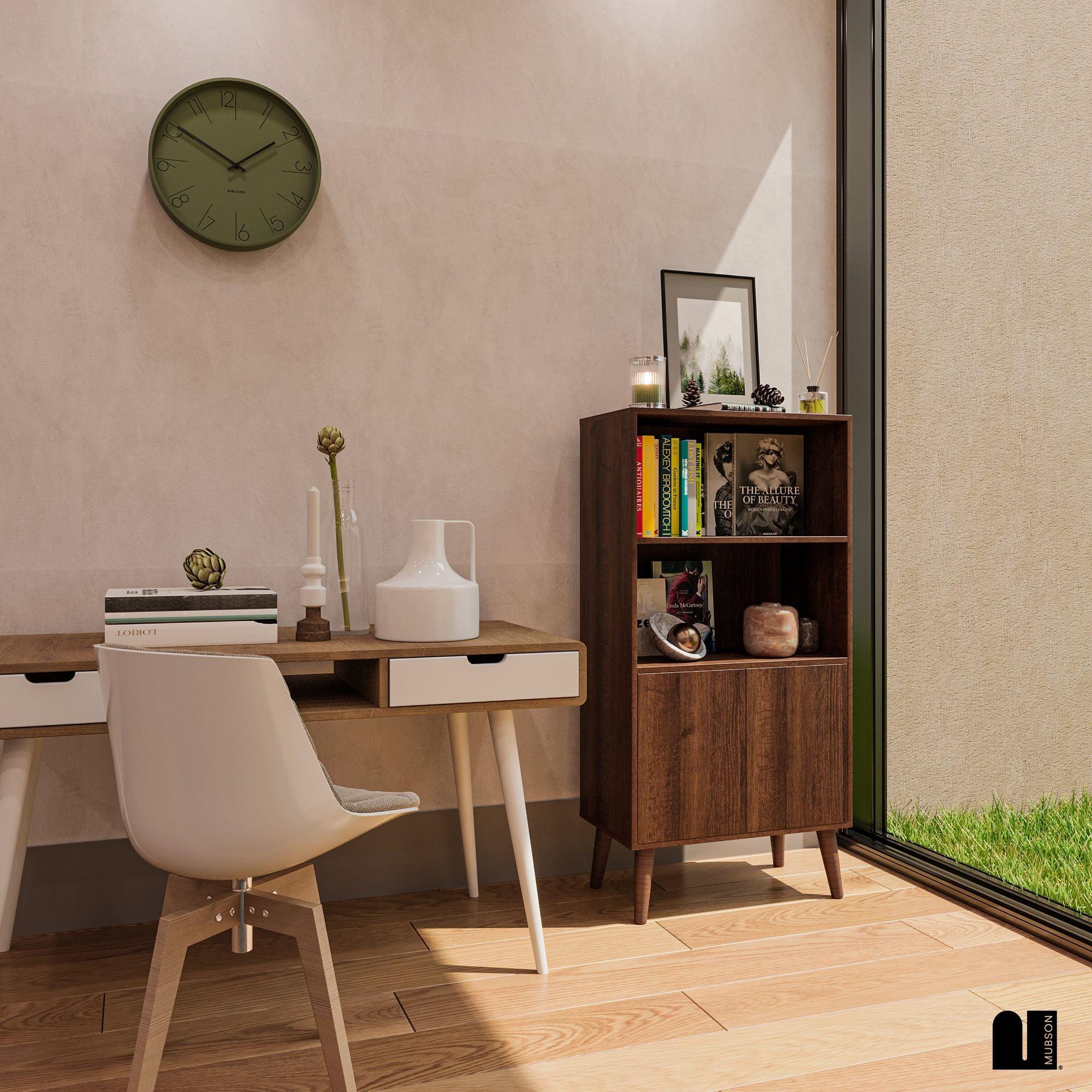 Librero Pequeño Minimalista. Librero con Puertas de 3 Repisas Lugo