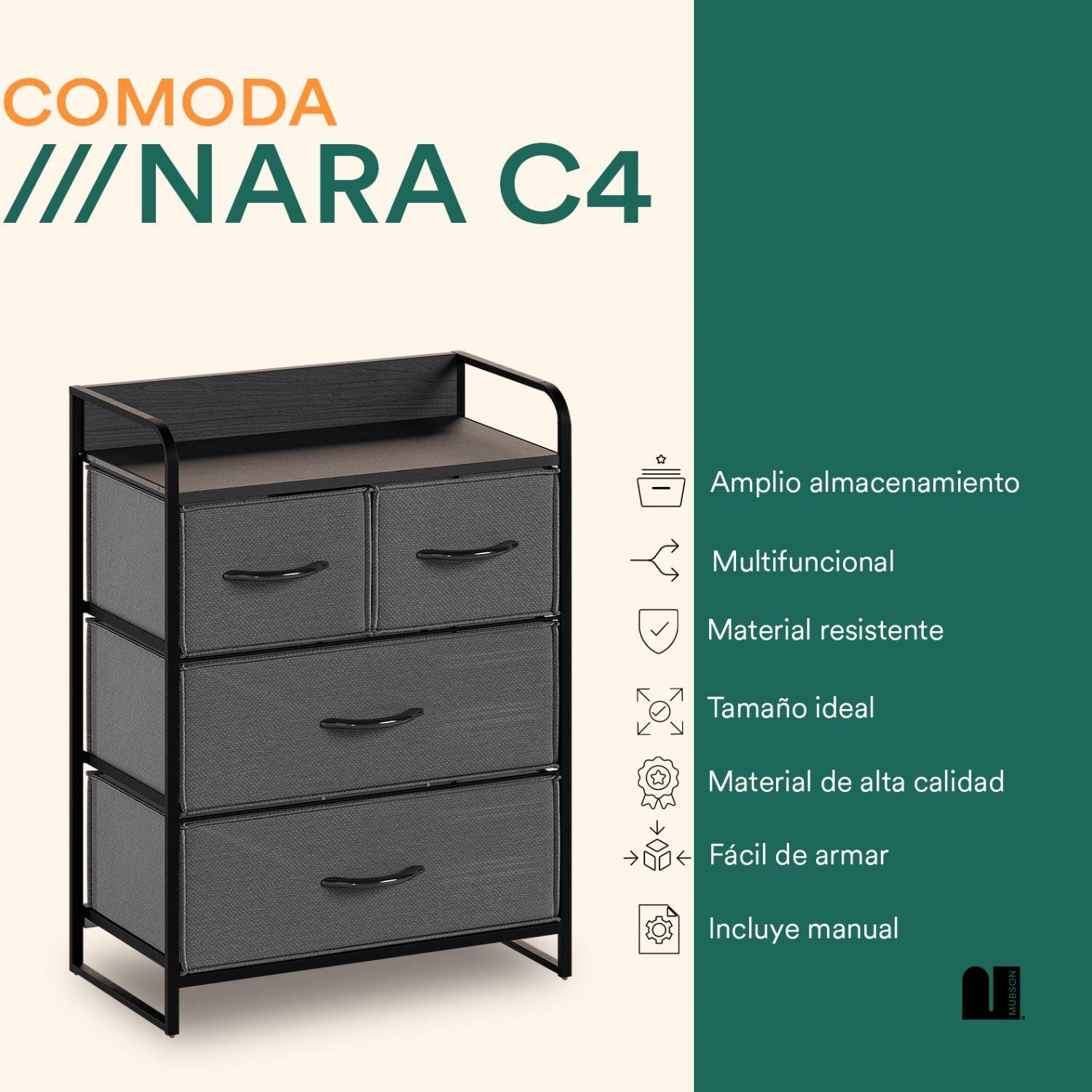 Cajonera. Comoda con 4 Cajones de Tela. Chifonier Nara