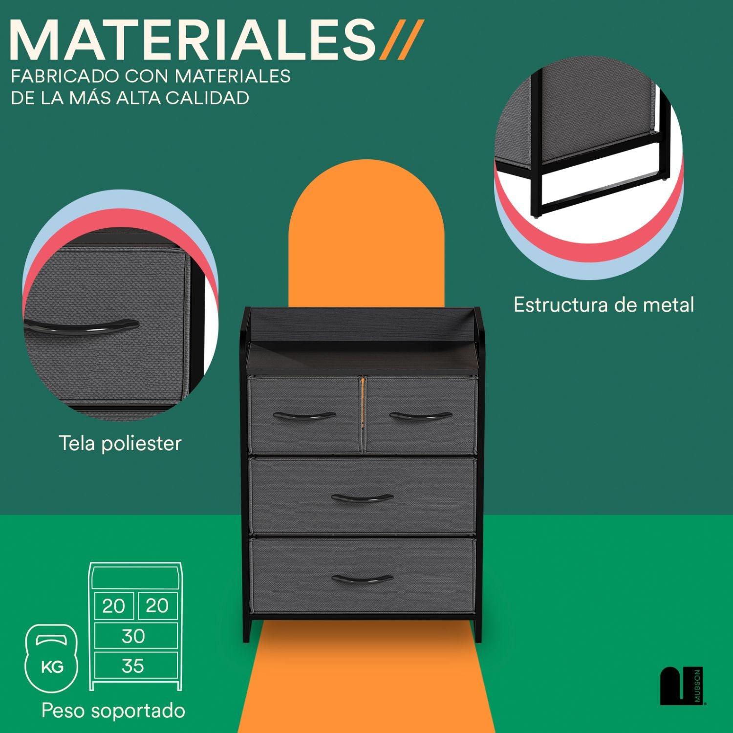 Cajonera. Comoda con 4 Cajones de Tela. Chifonier Nara