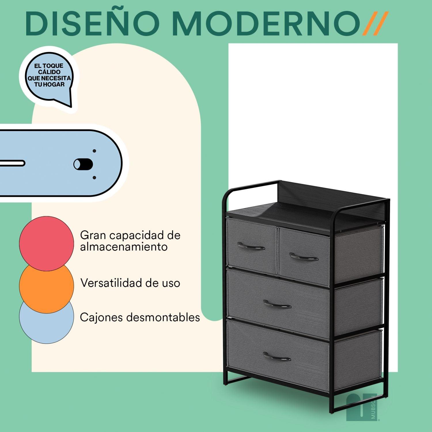 Cajonera. Comoda con 4 Cajones de Tela. Chifonier Nara