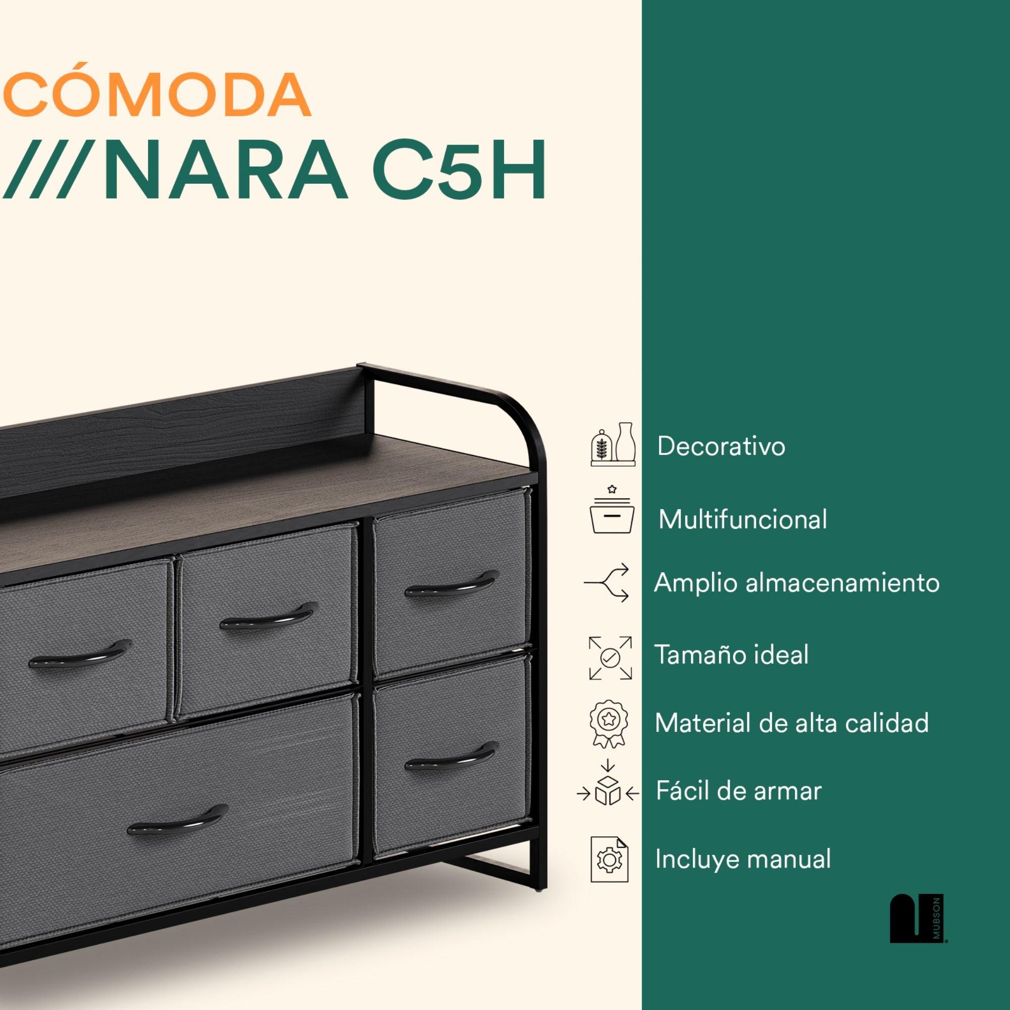 Cajonera. Comoda con 5 Cajones de Tela Nara. Chifonier Horizontal Nara