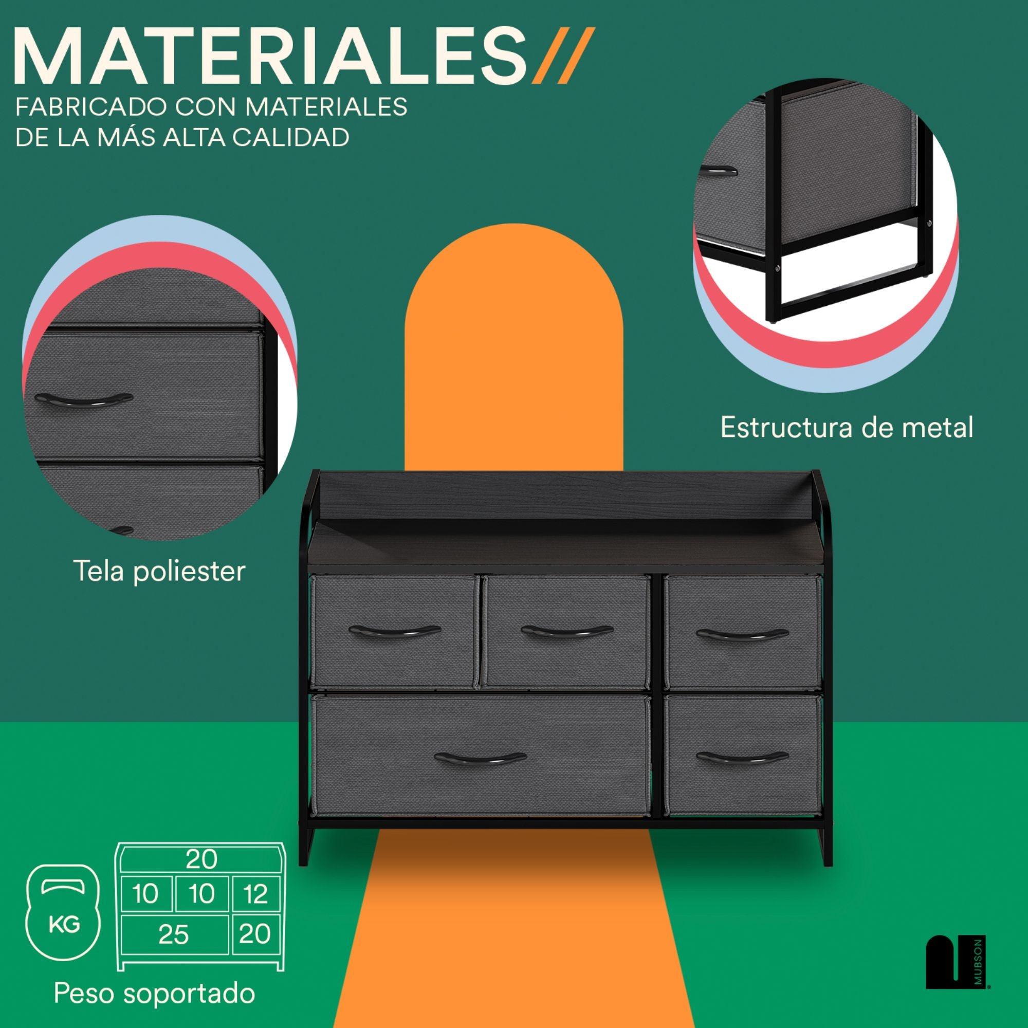 Cajonera. Comoda con 5 Cajones de Tela Nara. Chifonier Horizontal Nara