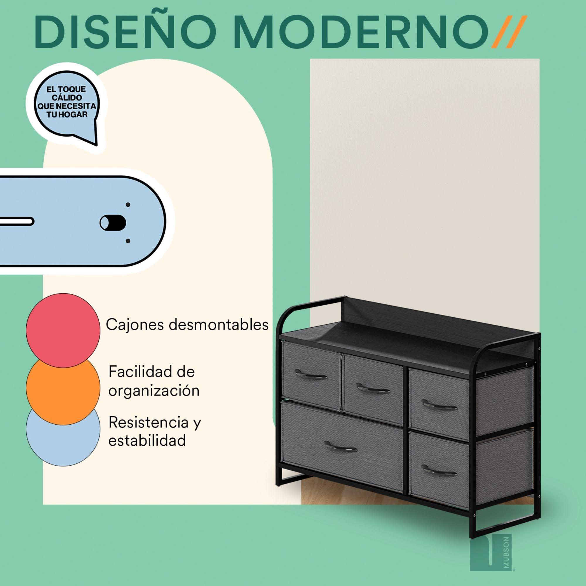 Cajonera. Comoda con 5 Cajones de Tela Nara. Chifonier Horizontal Nara