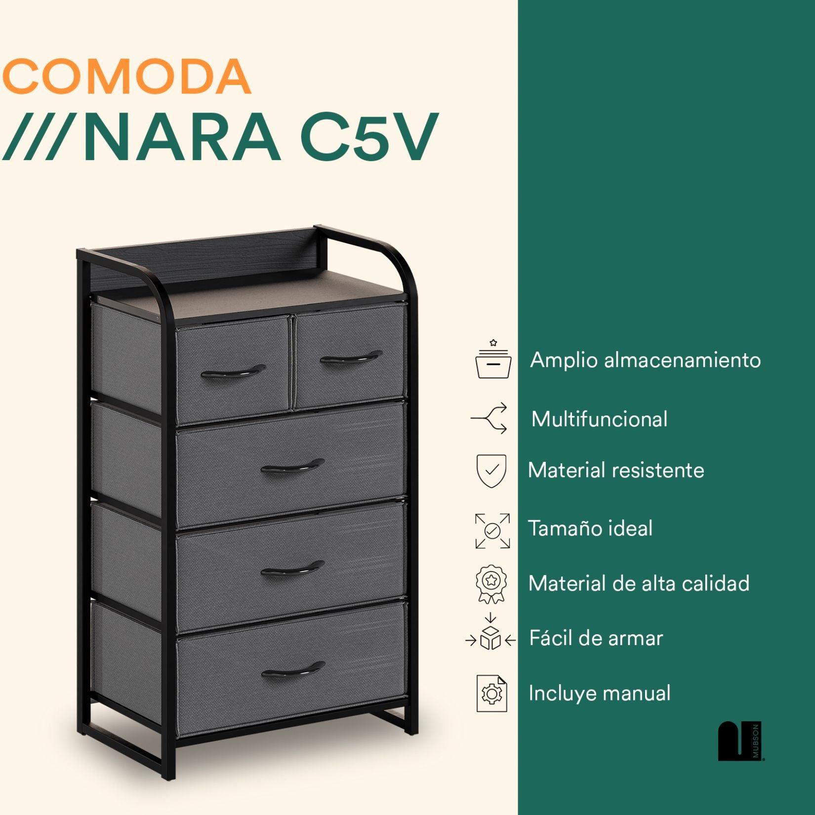 Cajonera. Comoda con 5 Cajones de Tela. Chifonier Nara