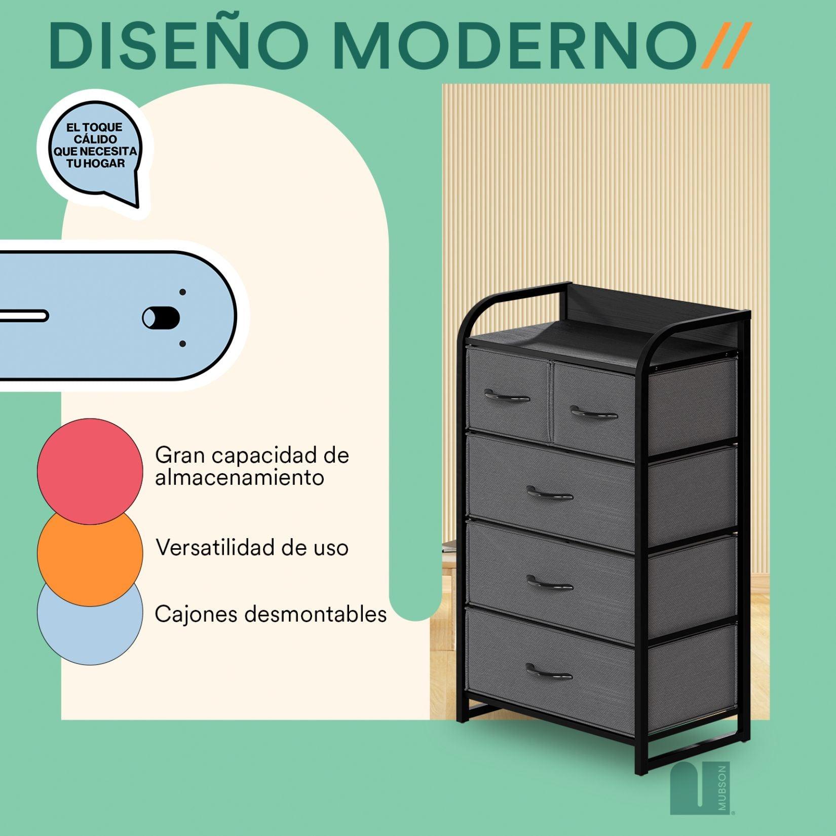 Cajonera. Comoda con 5 Cajones de Tela. Chifonier Nara