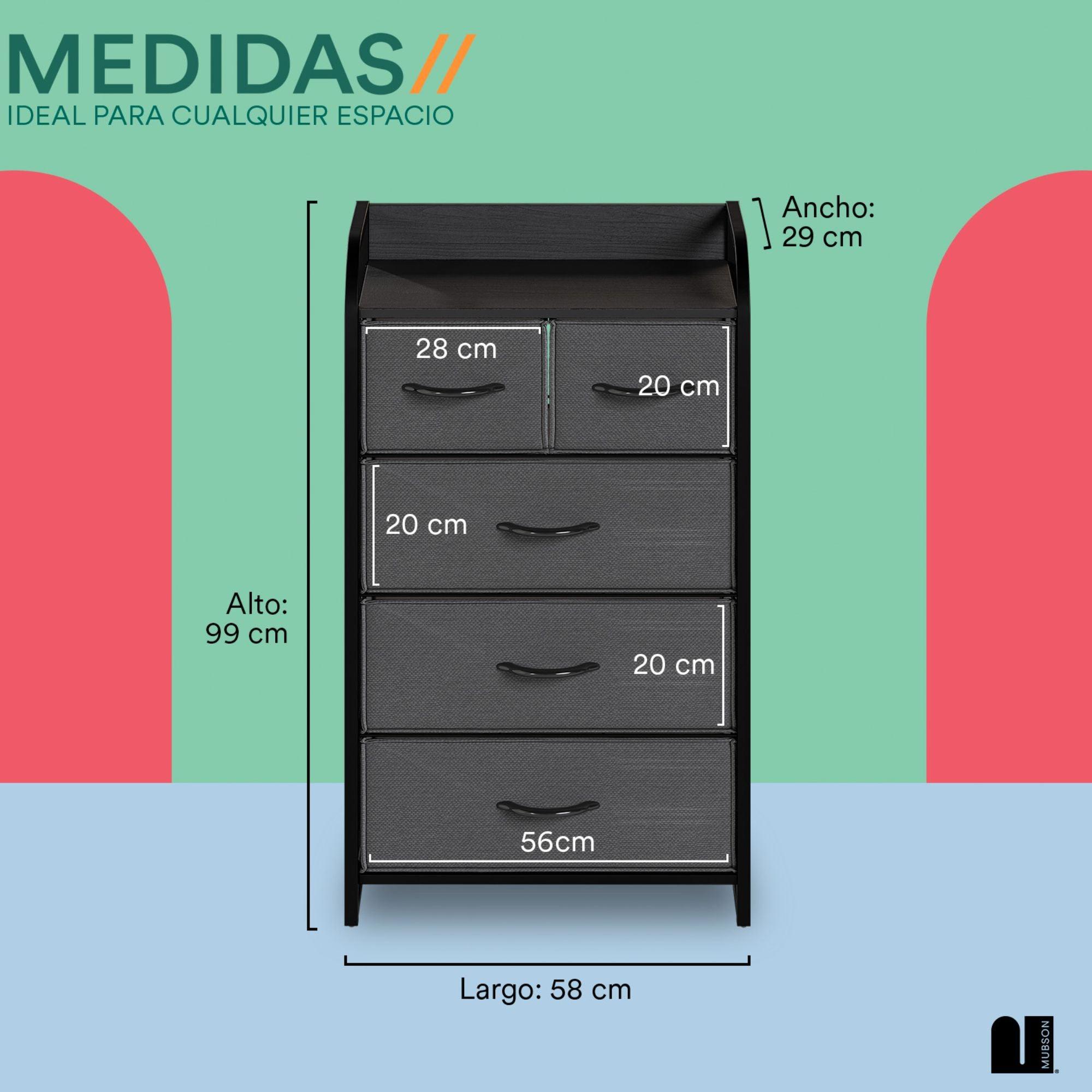 Cajonera. Comoda con 5 Cajones de Tela. Chifonier Nara