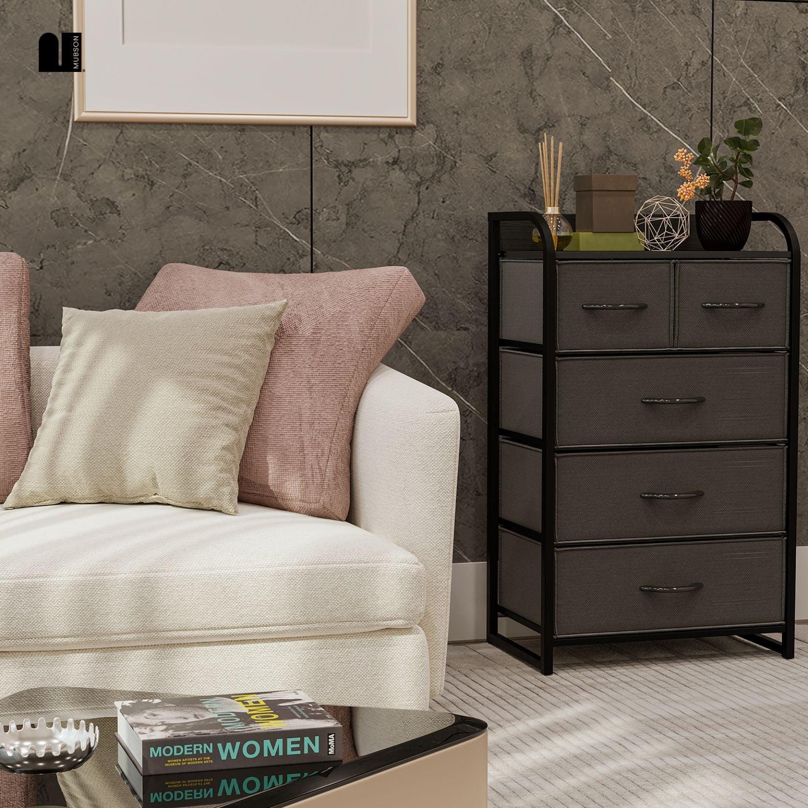 Cajonera. Comoda con 5 Cajones de Tela. Chifonier Nara