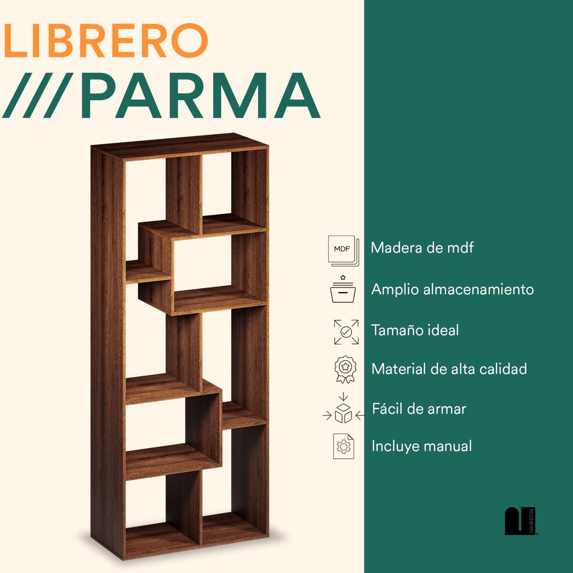 Librero de Madera con 9 Repisas. Estante Organizador Parma