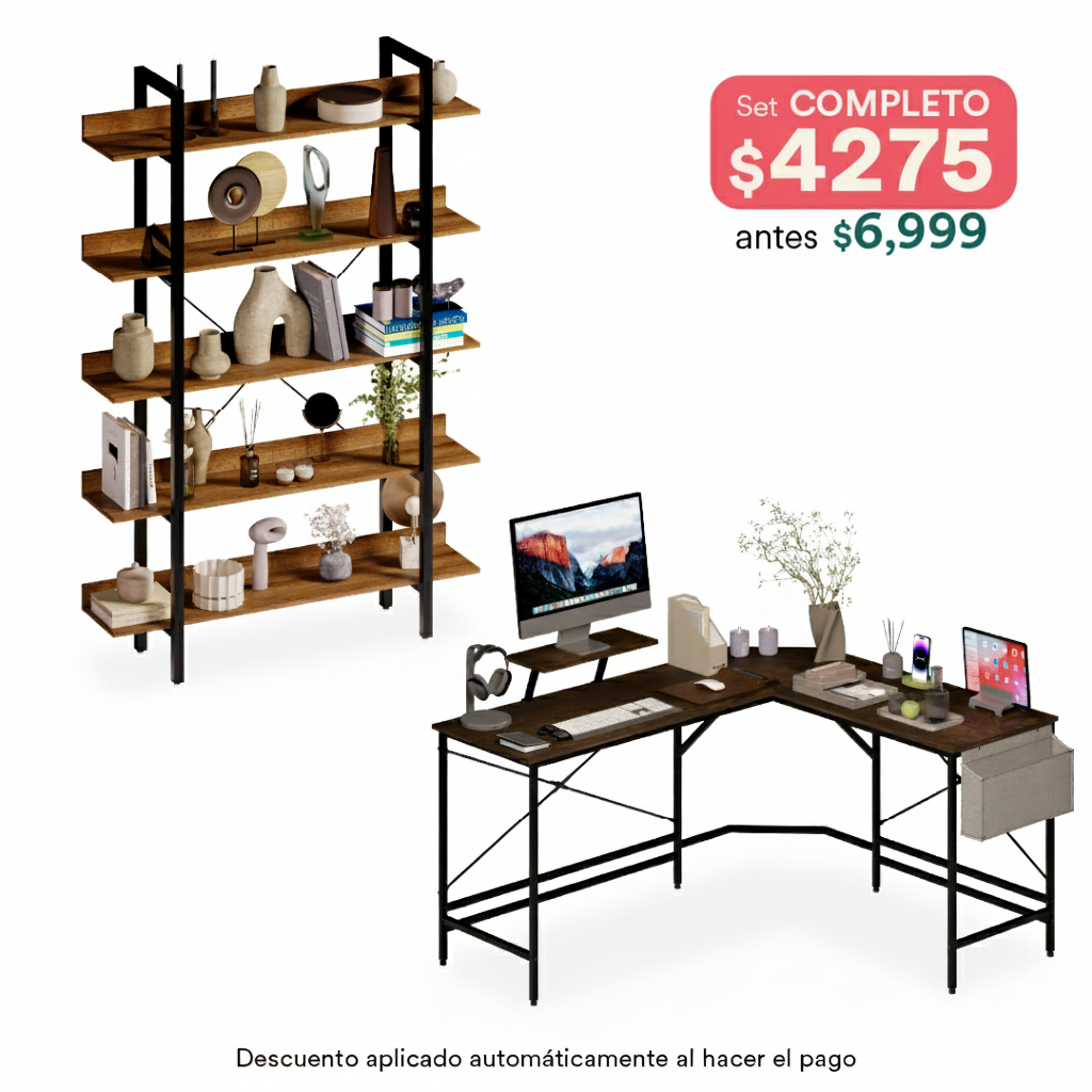 Escritorio en L + Librero Palermo (Set Up para Estudiantes)